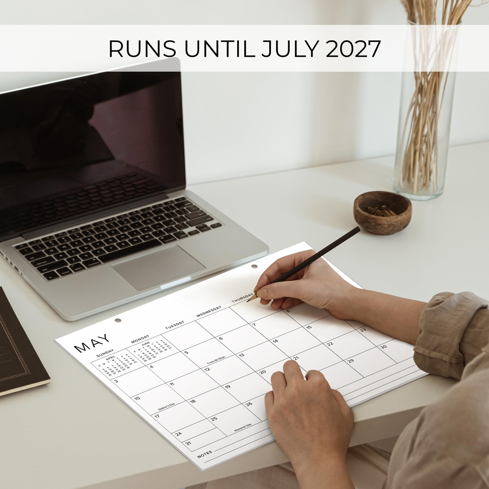 2026-2027 Desk Calendar 16×12 Minimalist Desk/Wall Monthly Pad Jan 2026-Jul 2027