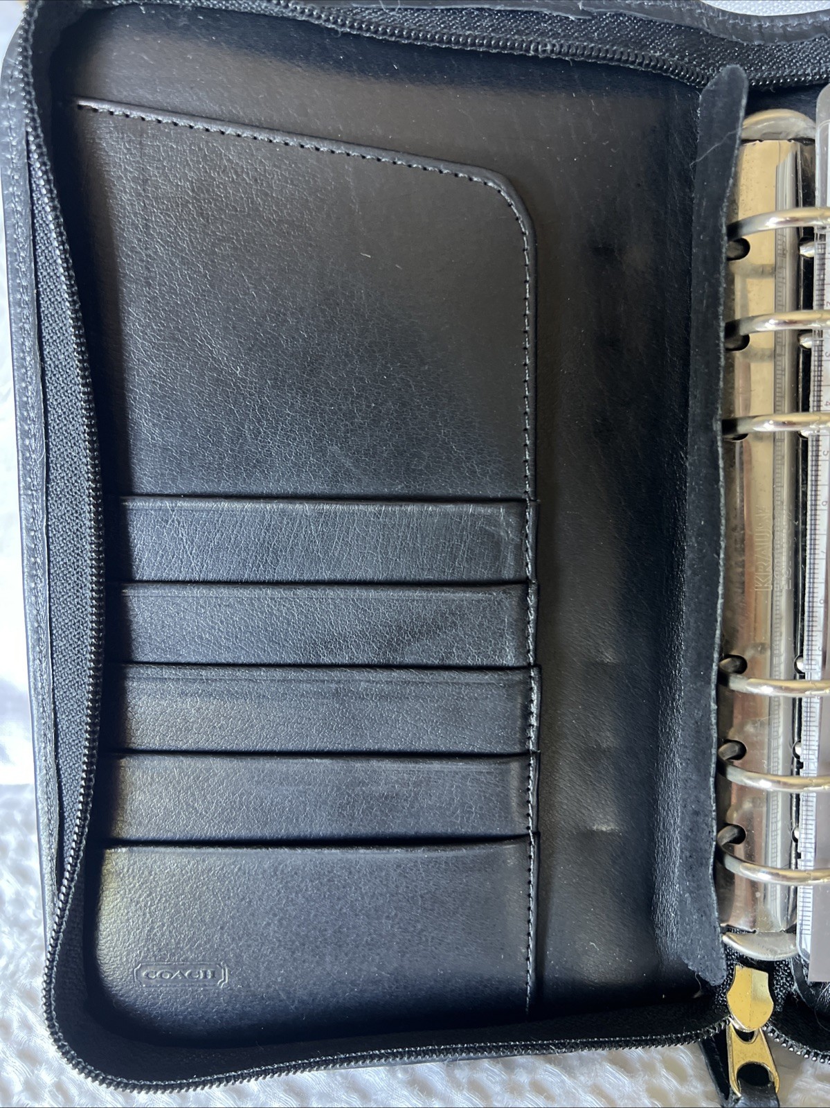 2001 VINTAGE COACH ZIP AROUND ORGANIZER BLACK LEATHER 6 BY 9 INCHES