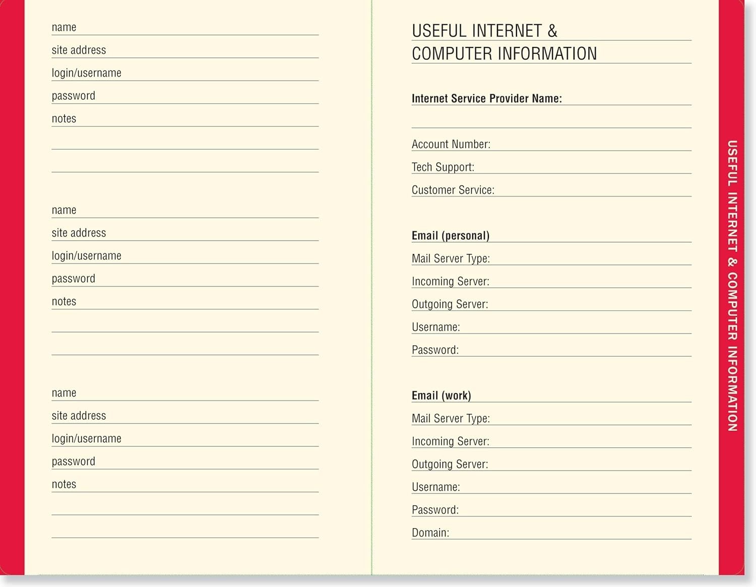 The Personal Internet Address & Password Logbook. 4.25″x6″. 144 pages. New!
