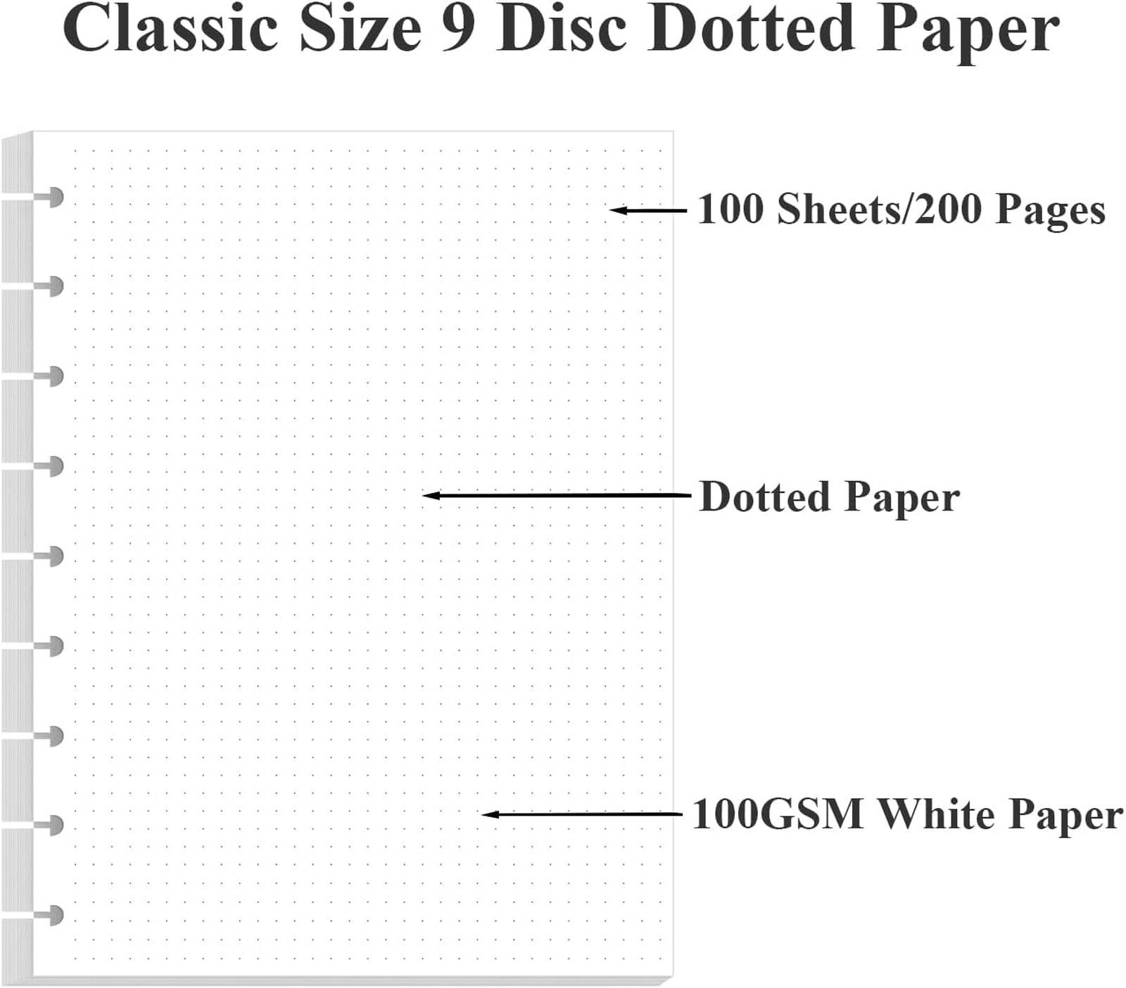 200 Sheets Compatible 9-Disc Discbound Dotted Grid Refill Paper 7×9.25 Inches