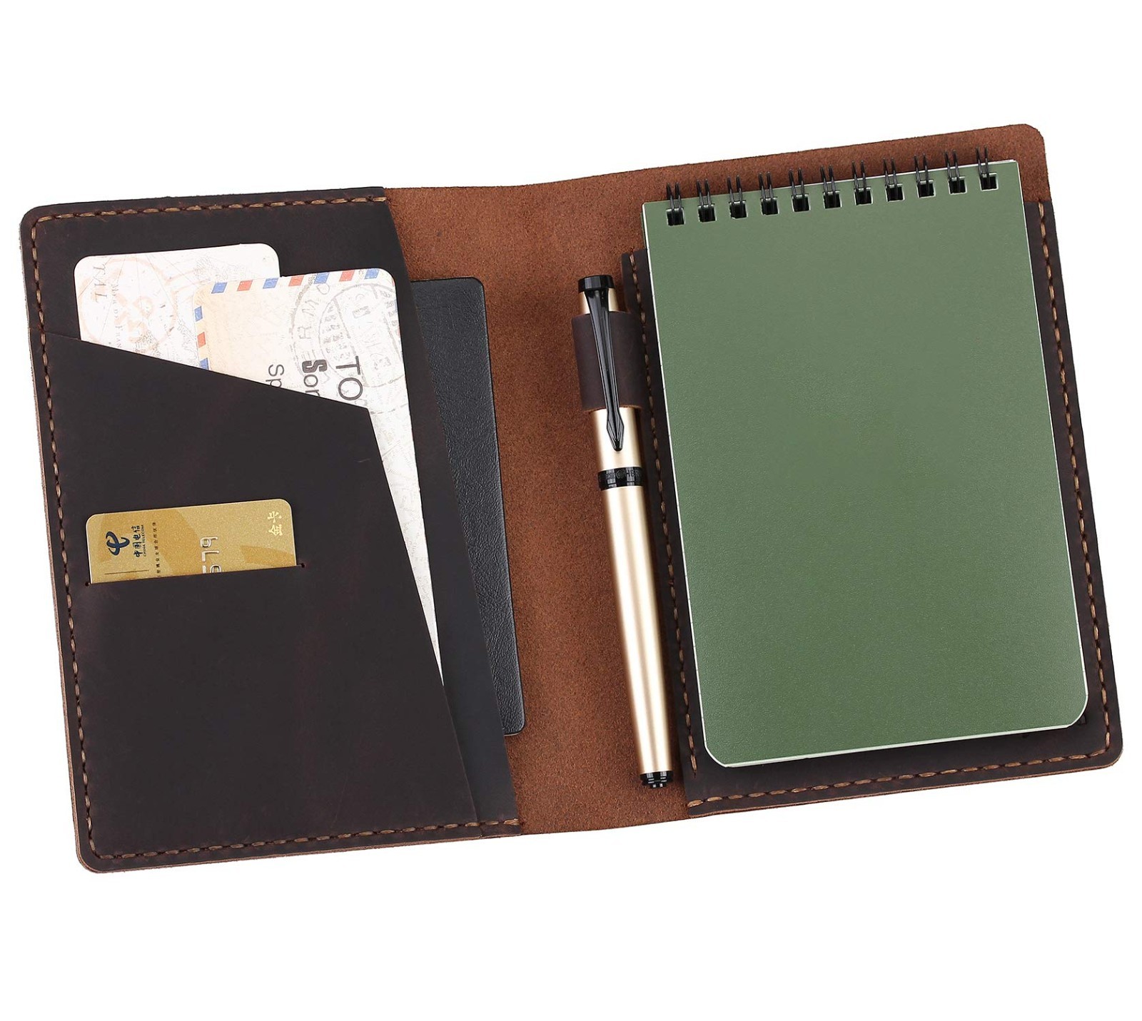 Leather Notebook Cover for 4” x 6” Notepad, Spiral Top Bound, Pen Holder – Cof