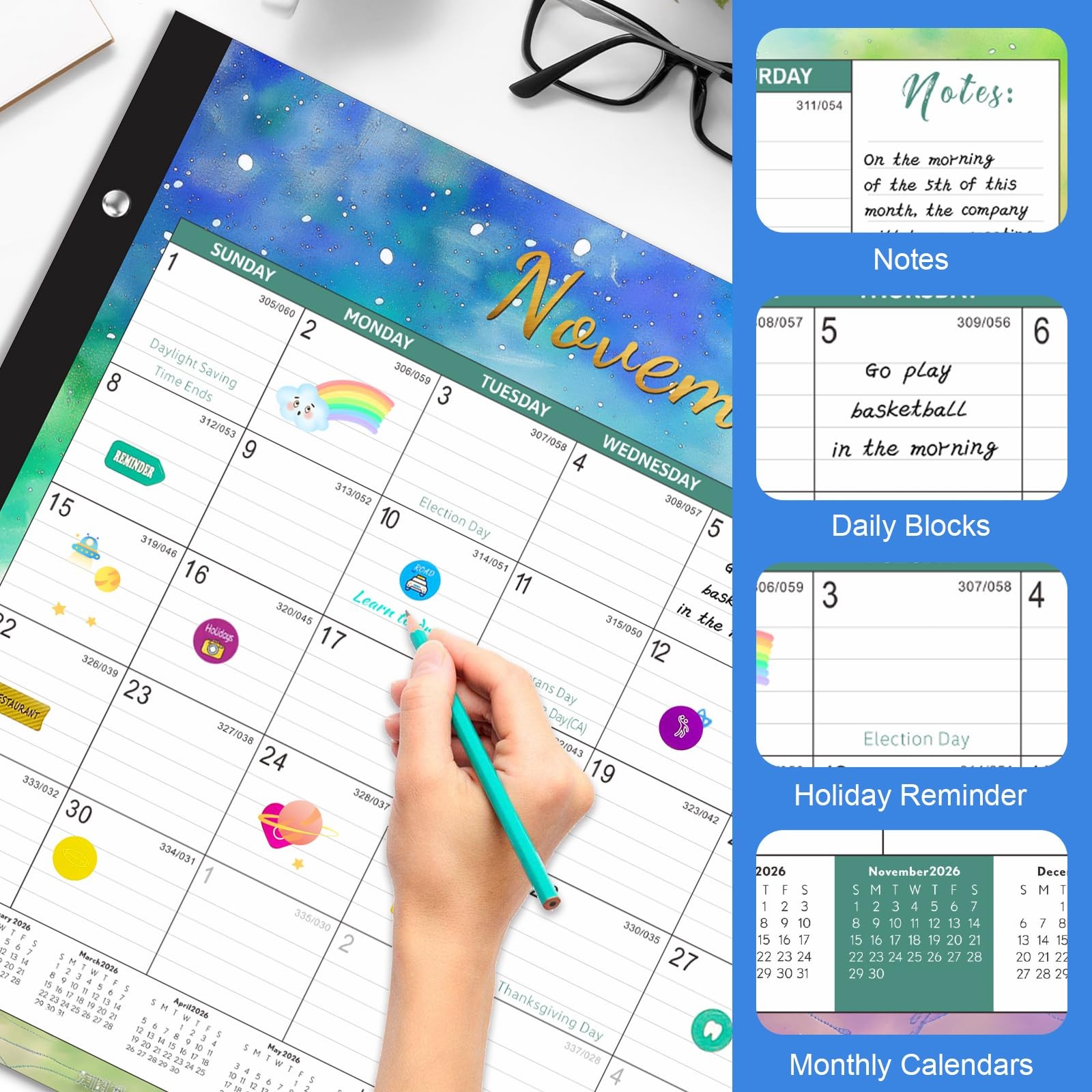 Gannyfer Desk Calendar 2026 – 18 22″ x 17″(Oct.2025 – March.2027), Colorful