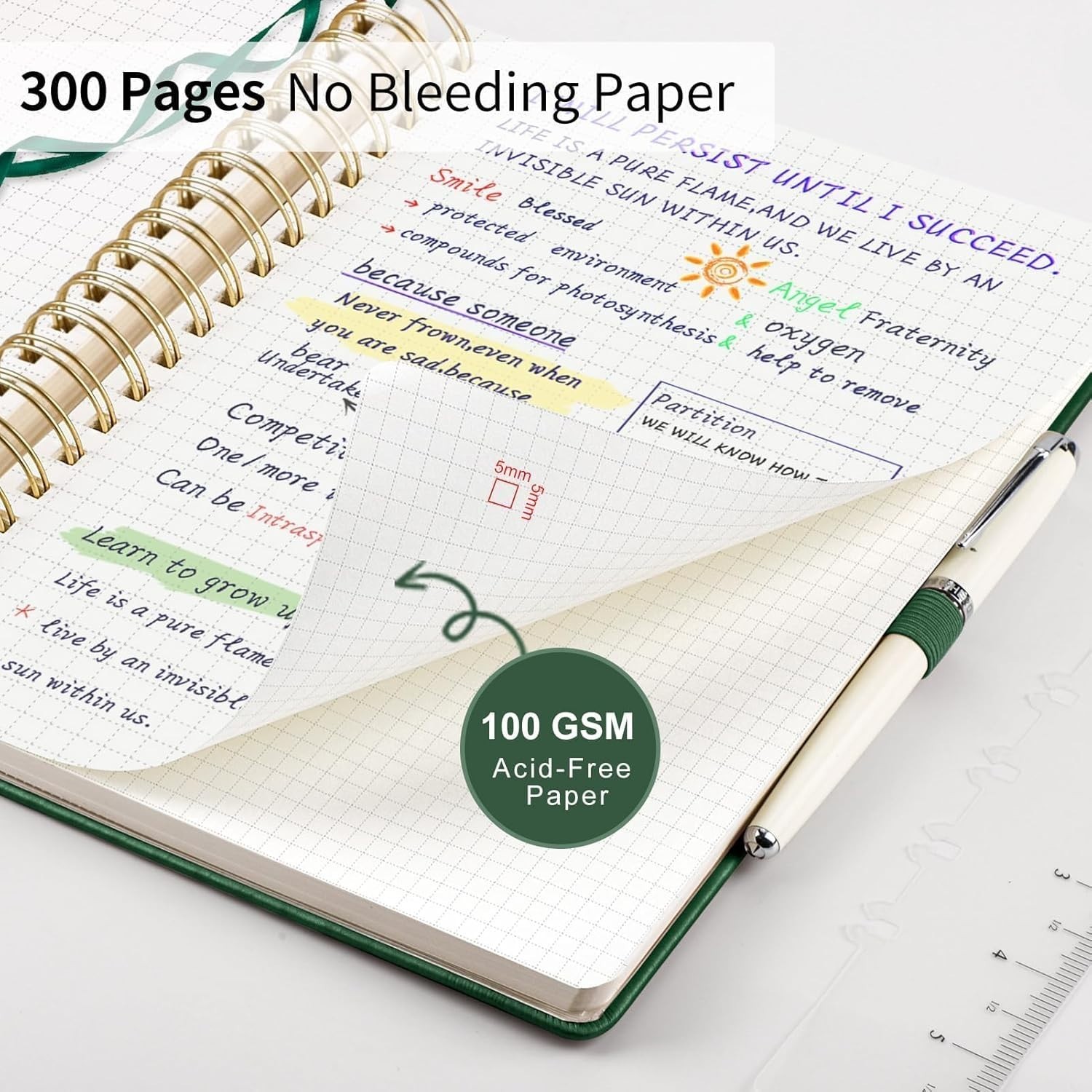 EMSHOI Spiral Graph Paper Notebook – 300 Pages, 100 GSM Thick Grid Notebook,