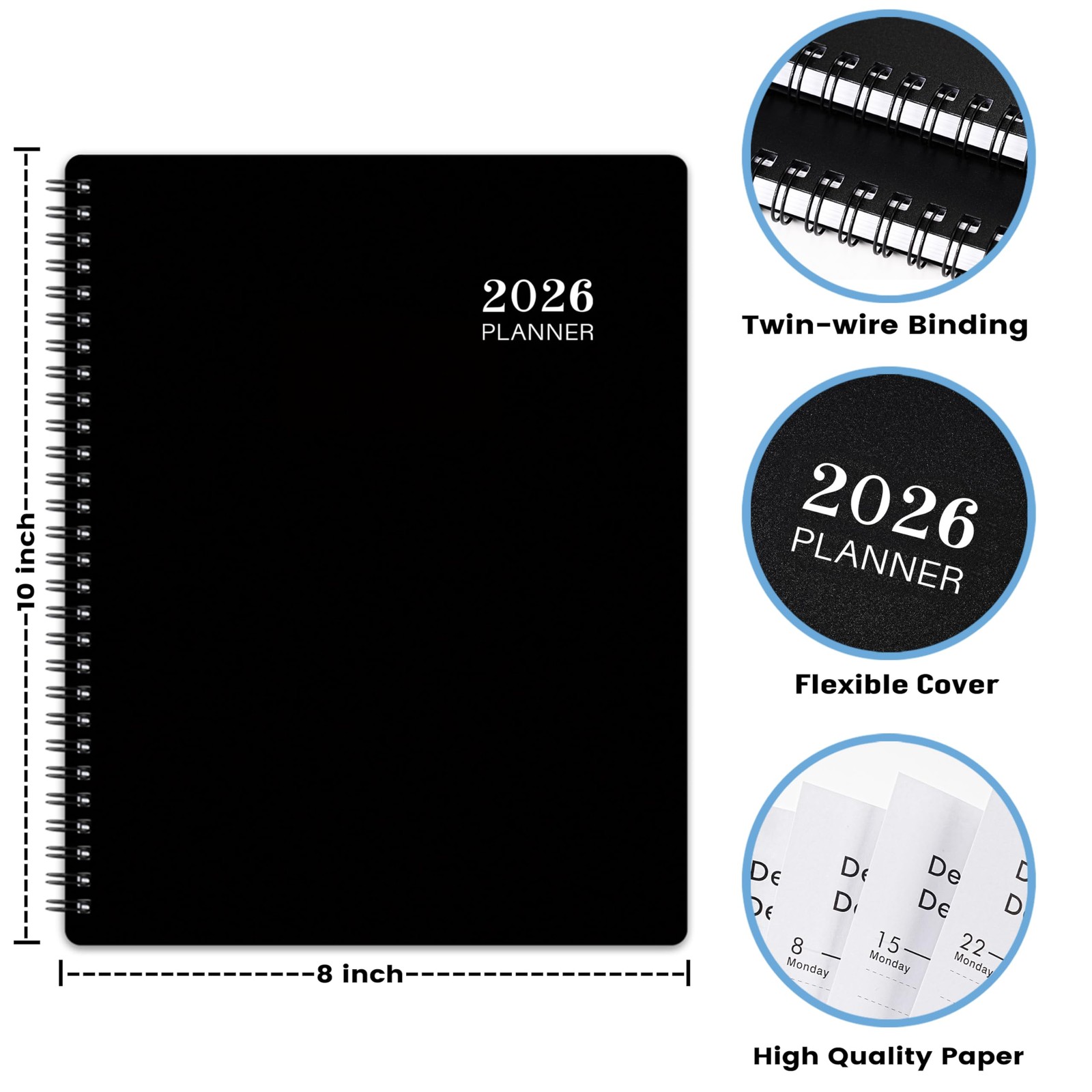 2026 Planner – 8” × 10”, Planner Weekly and Monthly 2026, from JAN to DEC 2026,