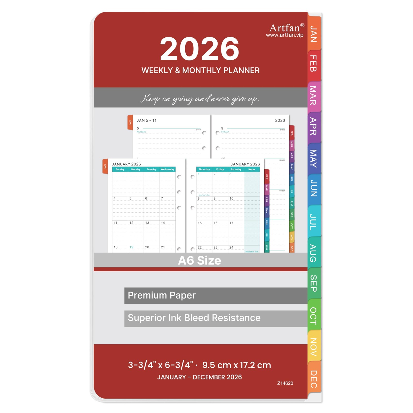 2026 Red Planner Refill 3.75 x 6.75 Weekly Monthly Pages Sunday Start