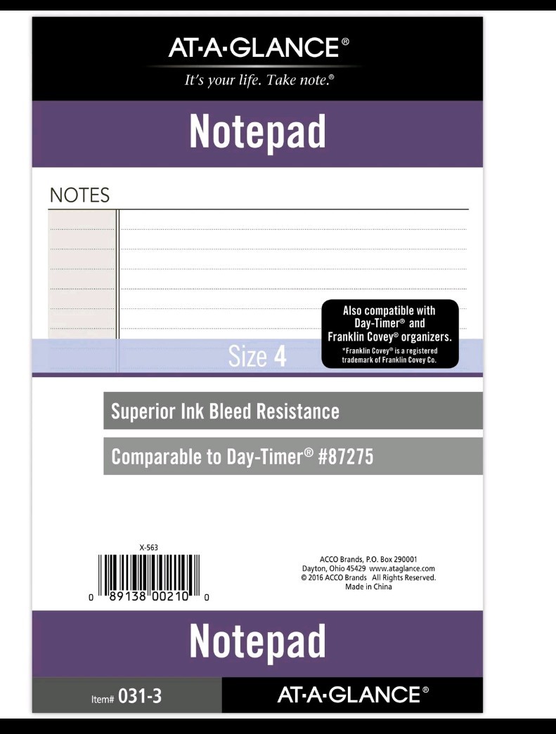 At-A-Glance Notepad Planner Refills [Ruled]: 5-1/2 in. x 8-1/2 in. (White)