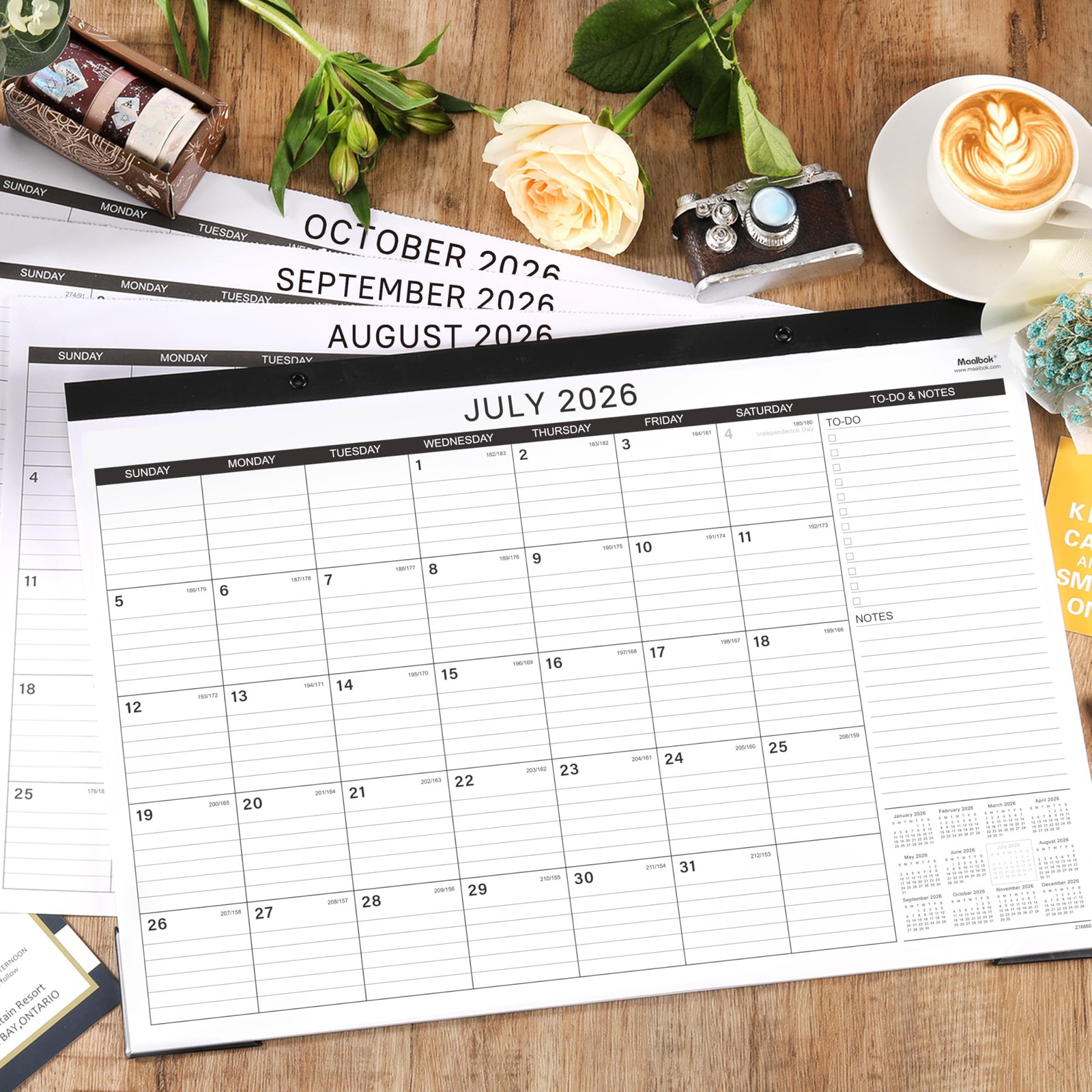 Desk Calendar 2026-2027 – 18 Months Wall 2026-2027, 17″ x 12″, black
