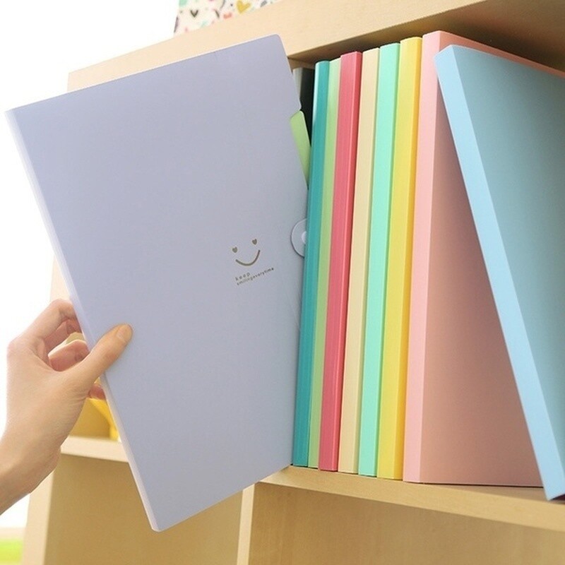 A4 Document Bag File Folder Paper Clip Smile Pocket Office Supplies
