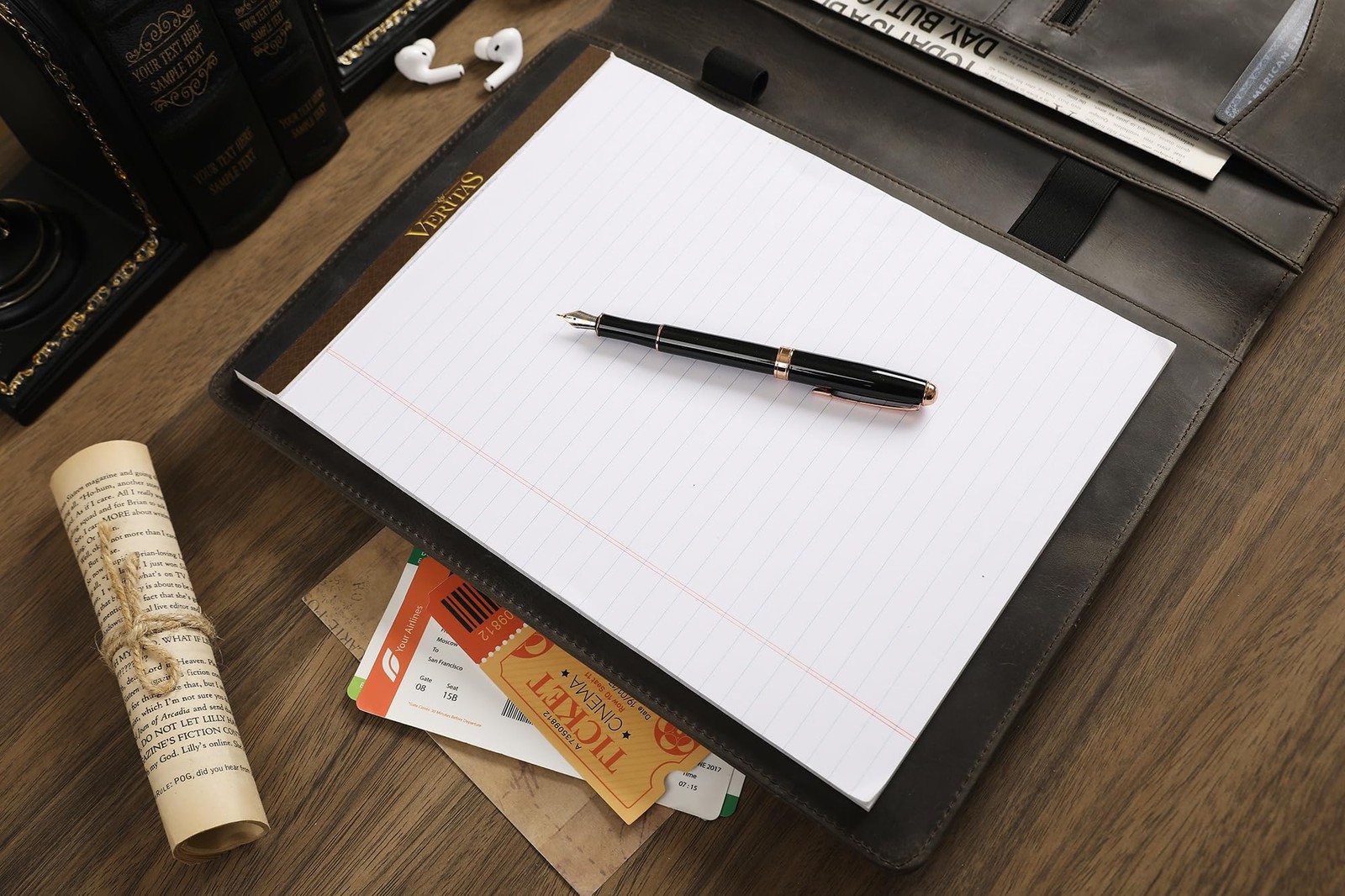Personalized Leather Padfolio for Lefty, Business Portfolio Binder with Notepad