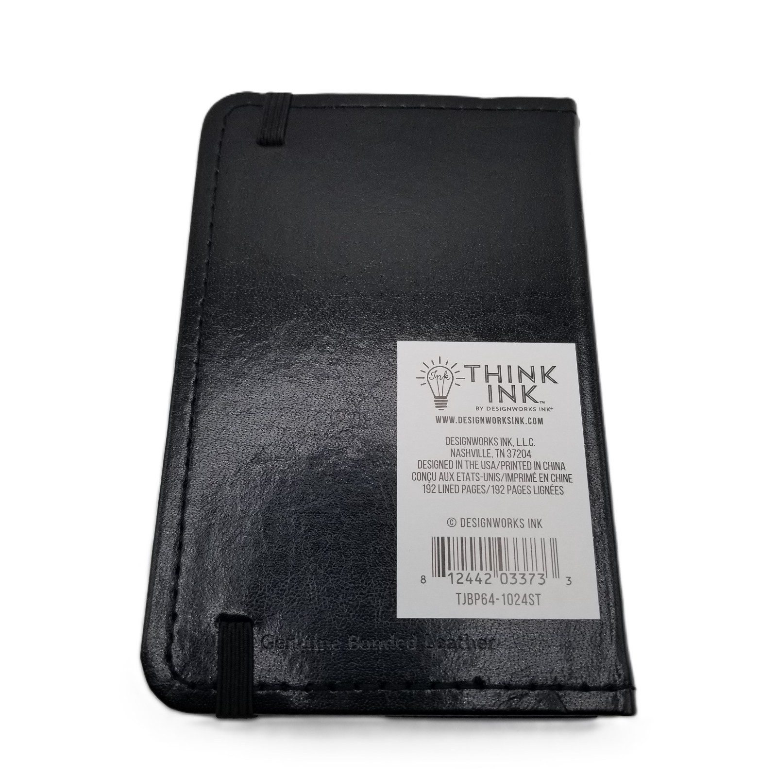 Think Ink Bonded Leather Journal Black Mini 192 Lined Pages Elastic Closure