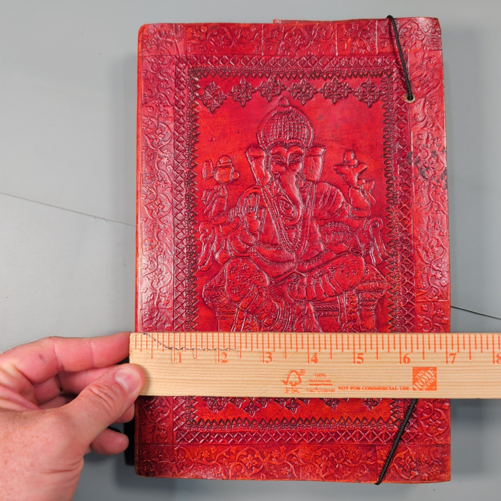 Handmade Leather Ganesha Journal Large Red Embossed India Blank Cotton Paper