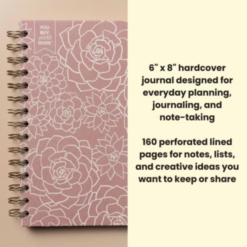 Journal 6"x8" Hardcover with Pen Dusty Rose Succulents 200 Pages