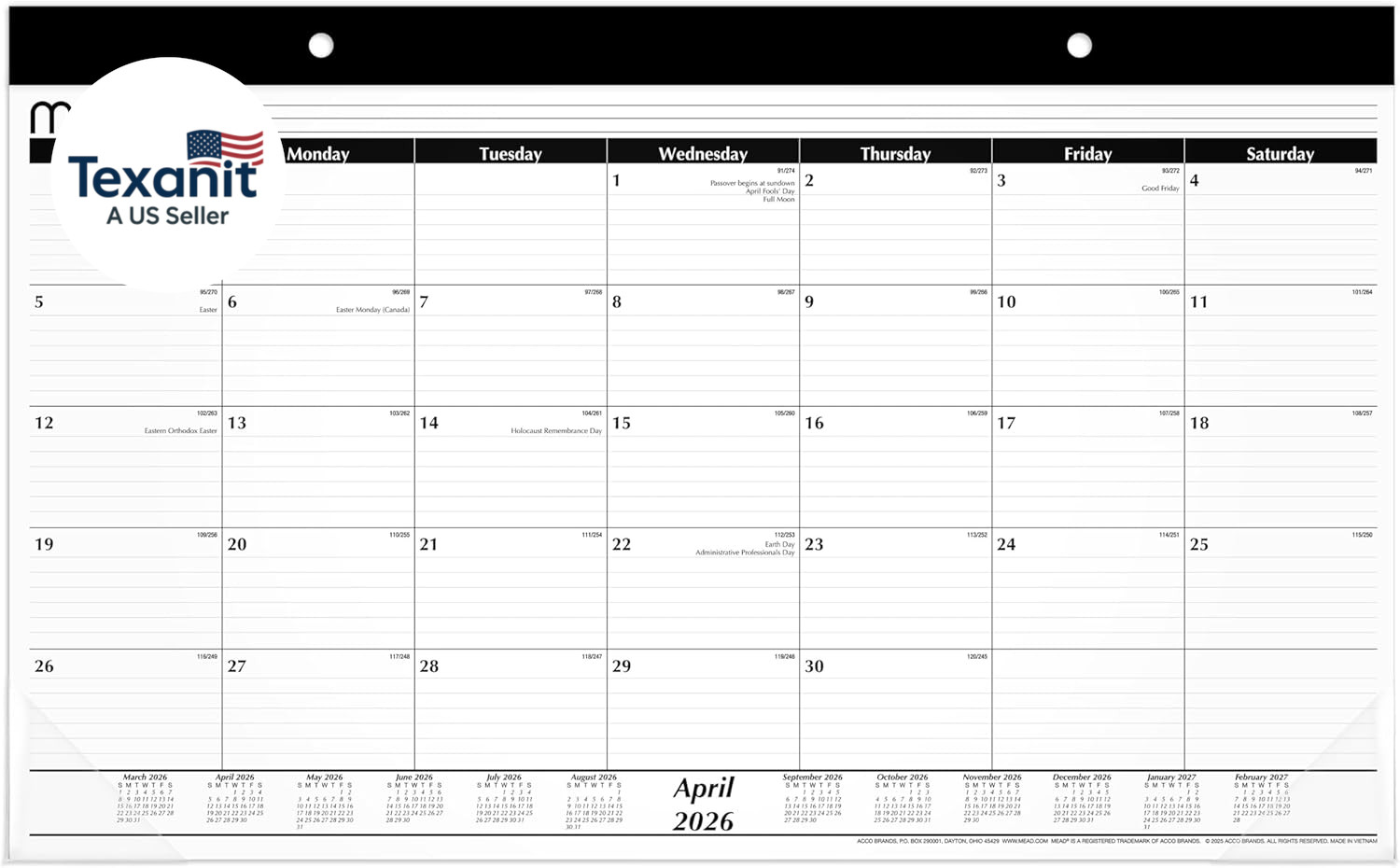 Desk Calendar 2026-2027 Planning Pad, Academic 15-Month April-June, Monthly, 17.