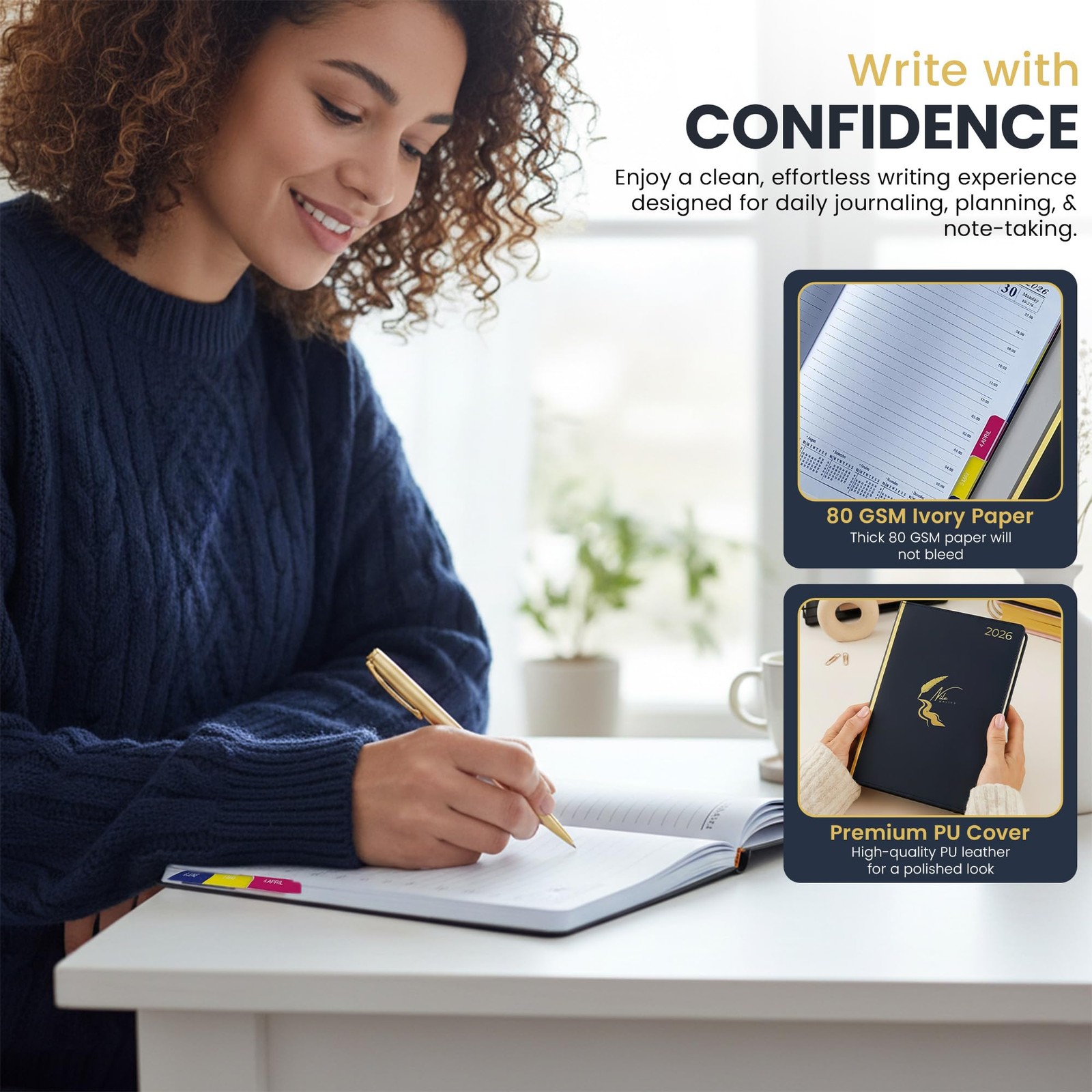 NILE WRITES 2026 Diary : A5 PU Leather 2026 Planner & Journal with A5, Black