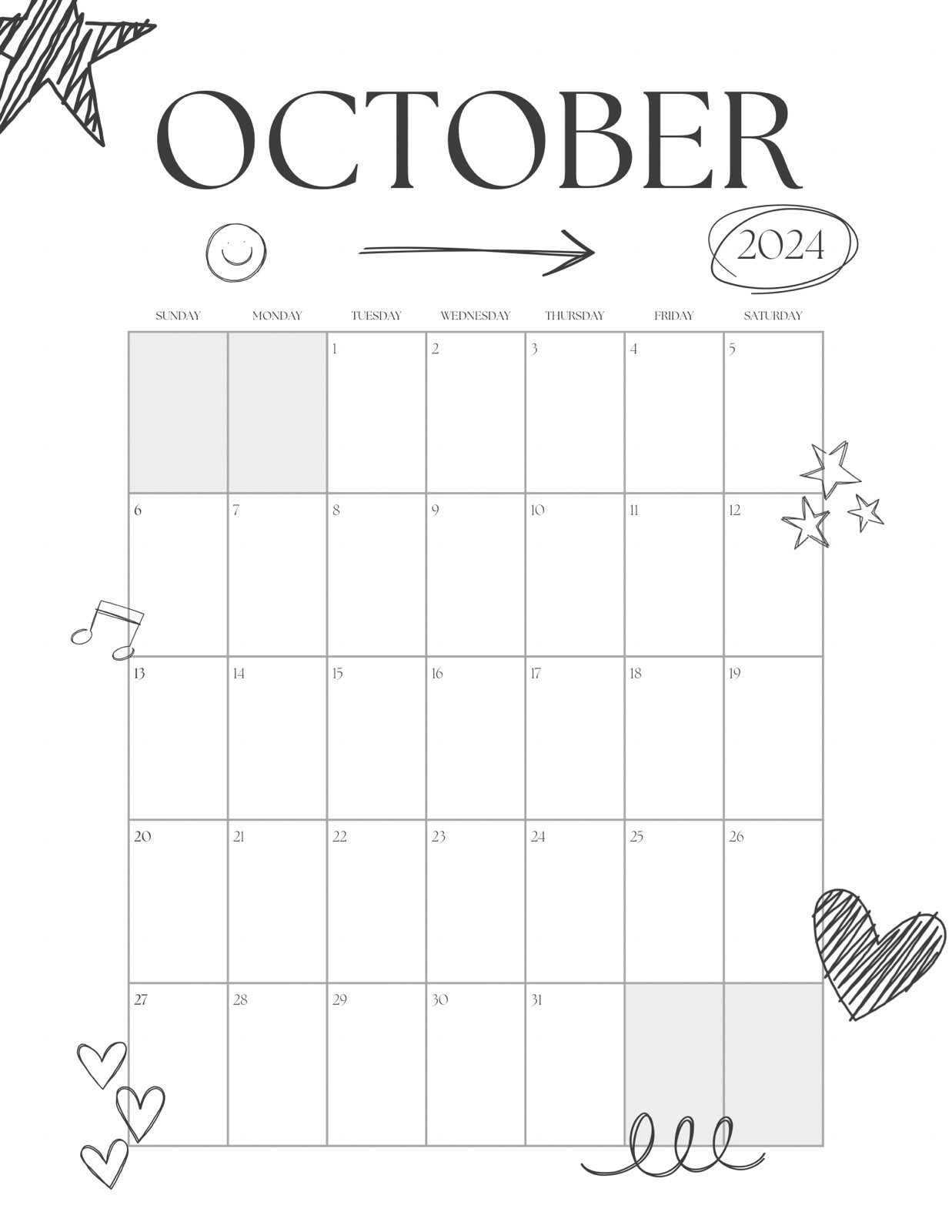 2024 DIGITAL MONTHLY PLANNER HANDMADE BLACK & WHITE GIRL BOY CUTE