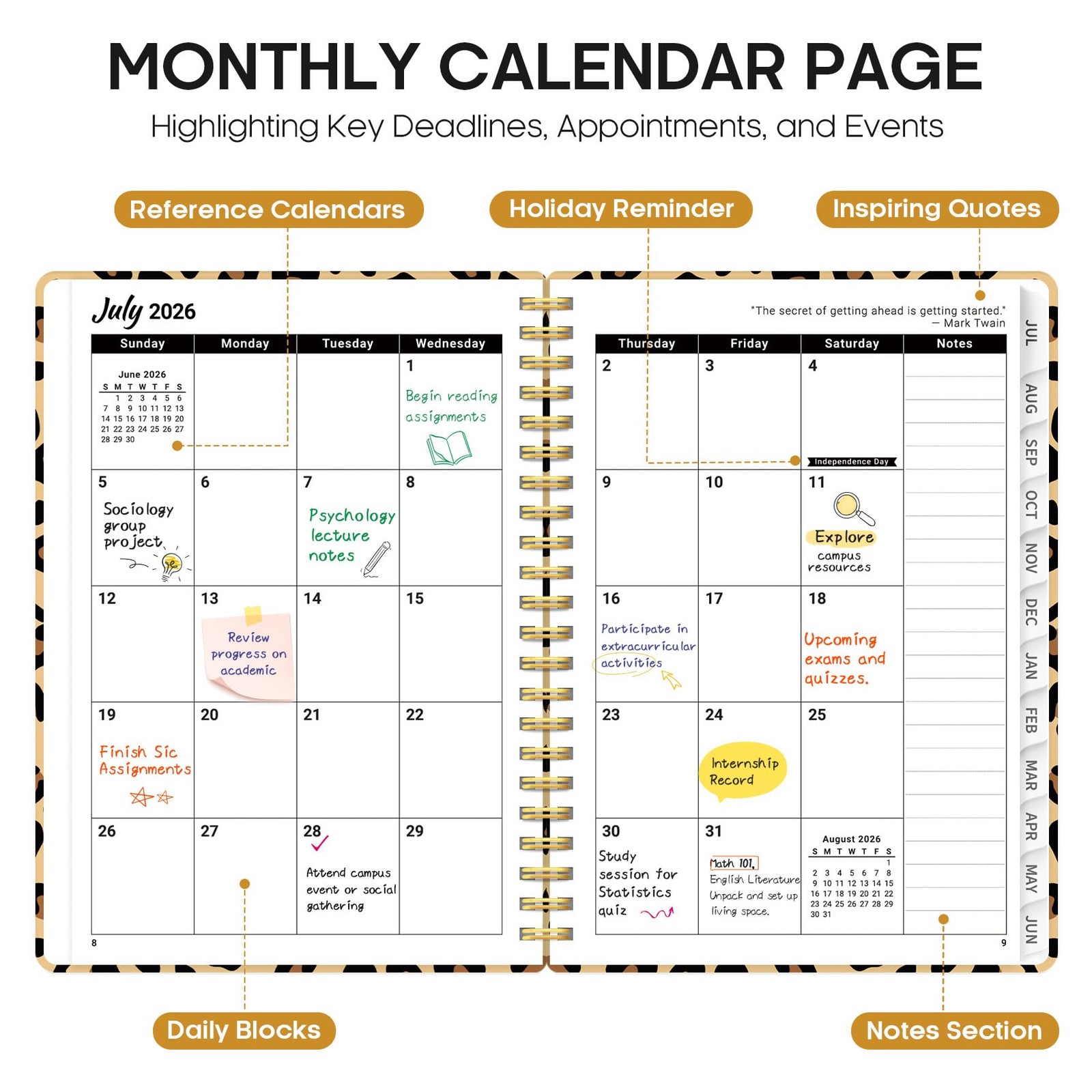 Planner 2026–2027, Weekly & Monthly Academic (6.3″x8.5″)a5, A-Leopard