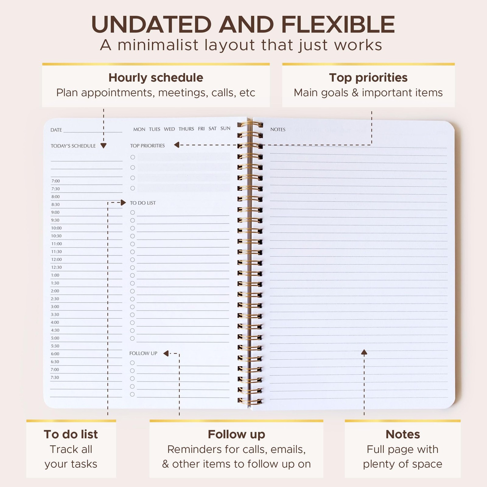 Simple Daily Planner Undated with Hourly Schedule – Planner, Sage Green