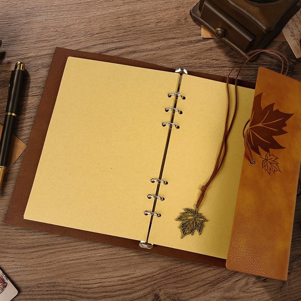 Journal Notebook for Women Men, Khaki Leather Sketchbook Classic A5,