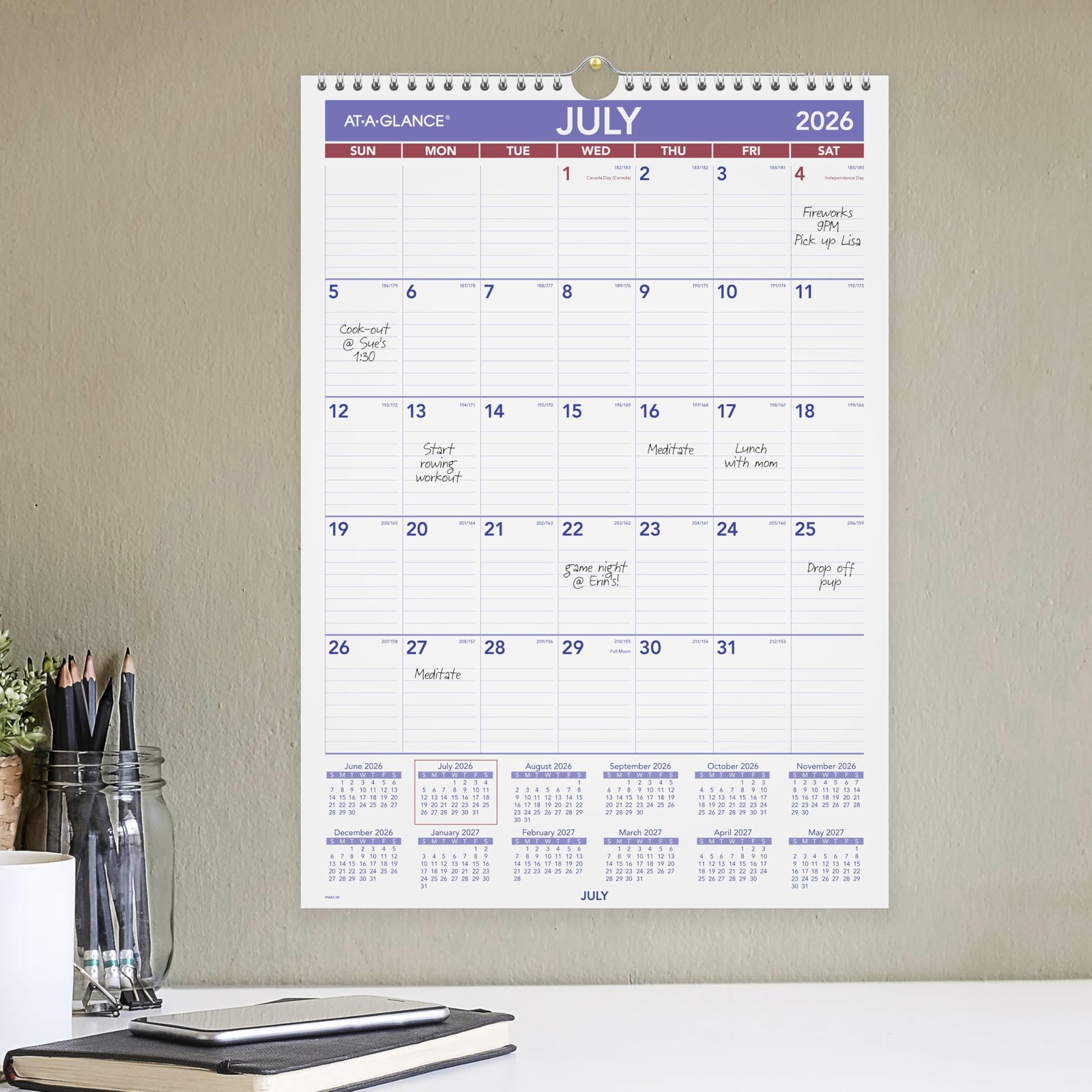 AT-A-GLANCE Wall Calendar 2026-2027 Planner, Academic 12″W x 17″H, White