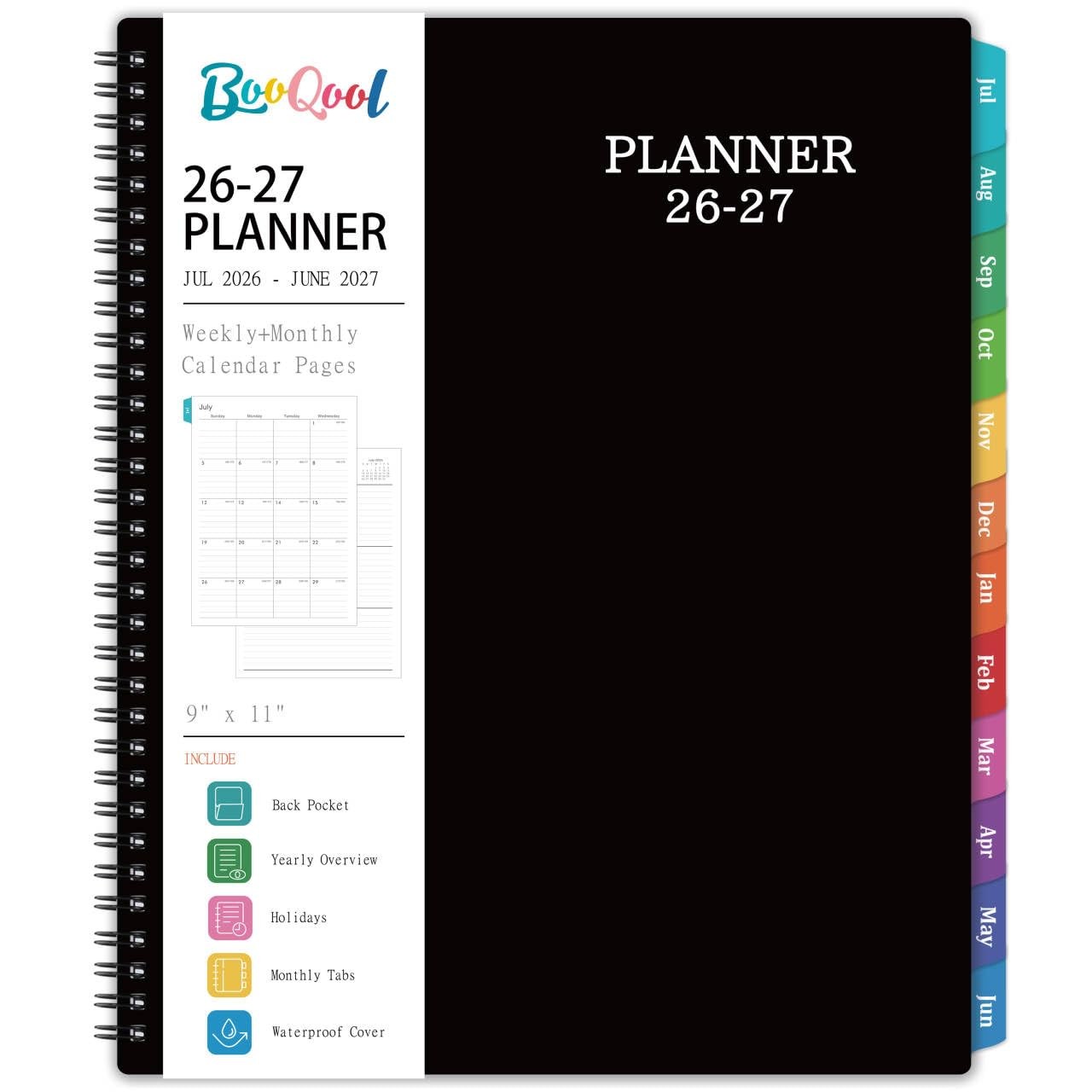 Planner 2026-2027 – Jul 2026 – Jun 2027, 9″ x 11″ Academic Black –