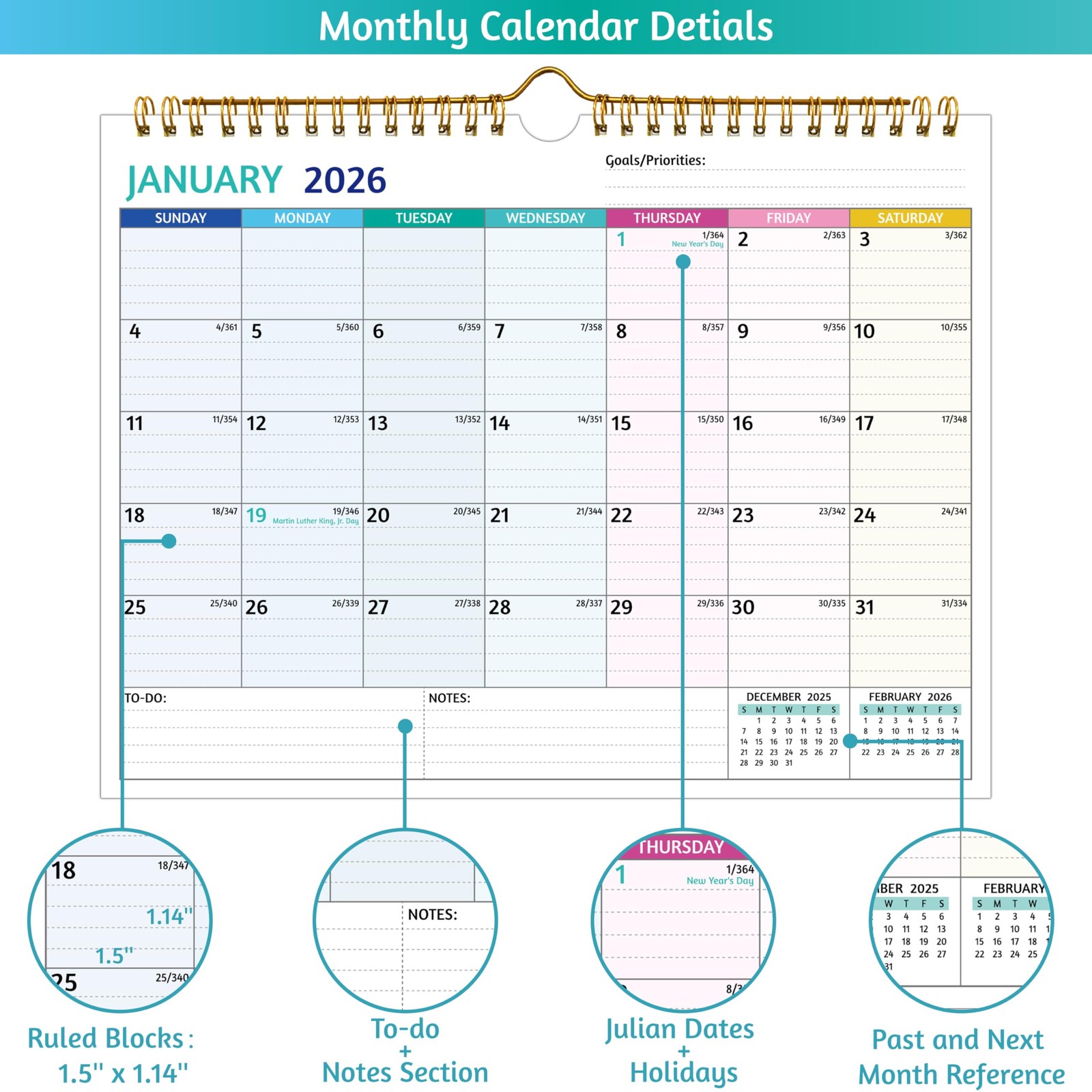 Wall Calendar 2026-2027 – 2 Year 2026-2027, 11 x 8.5 In, Jan 2026 -…