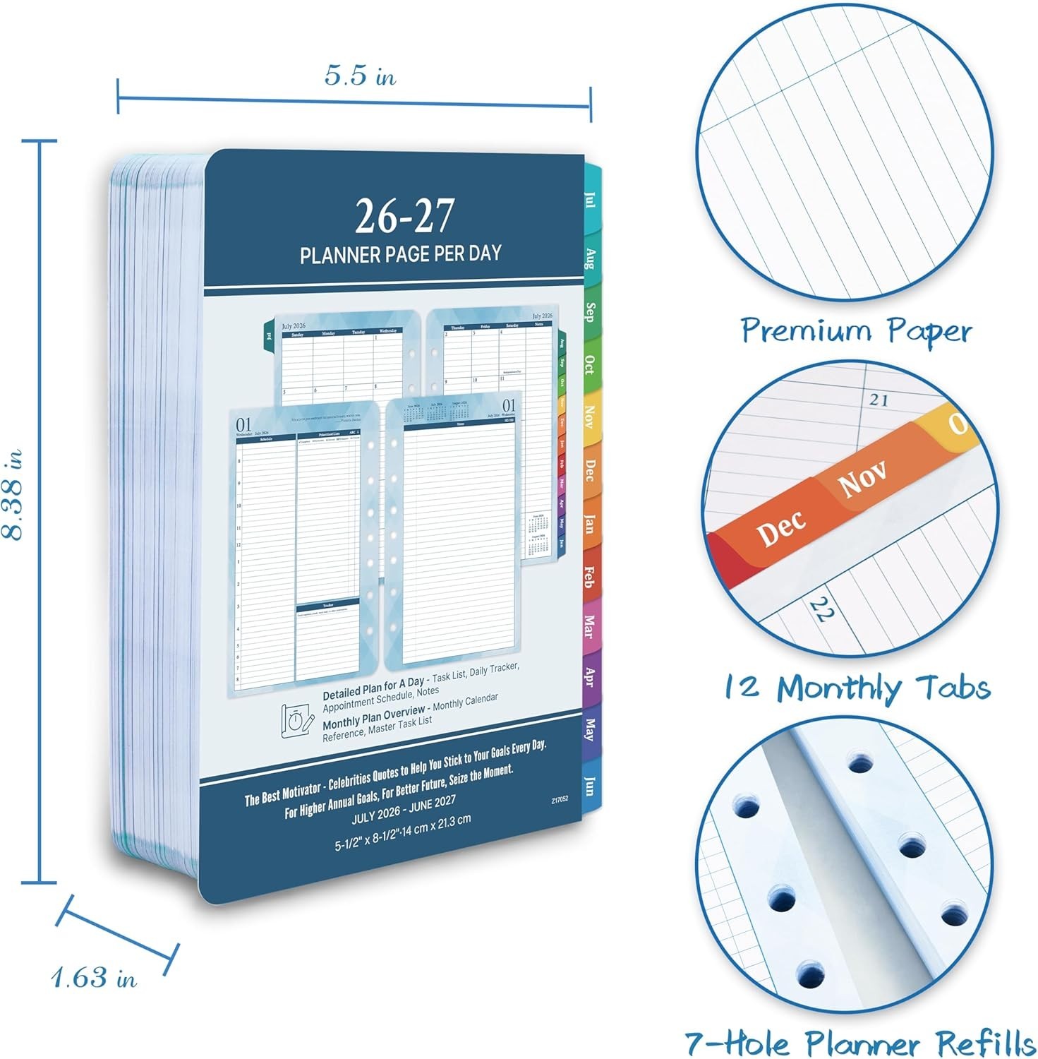 2026-2027 Planner Refills – Jul 2026 – Jun 2027, Two Pages Per Day Daily ＆ Mo…