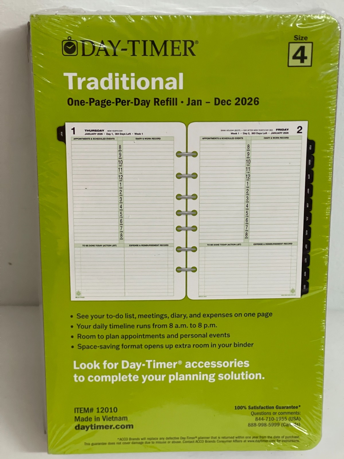 New Sealed Day-Timer Jan 2026–Dec 2026 One Page Per Day Planner 7-Ring Refill