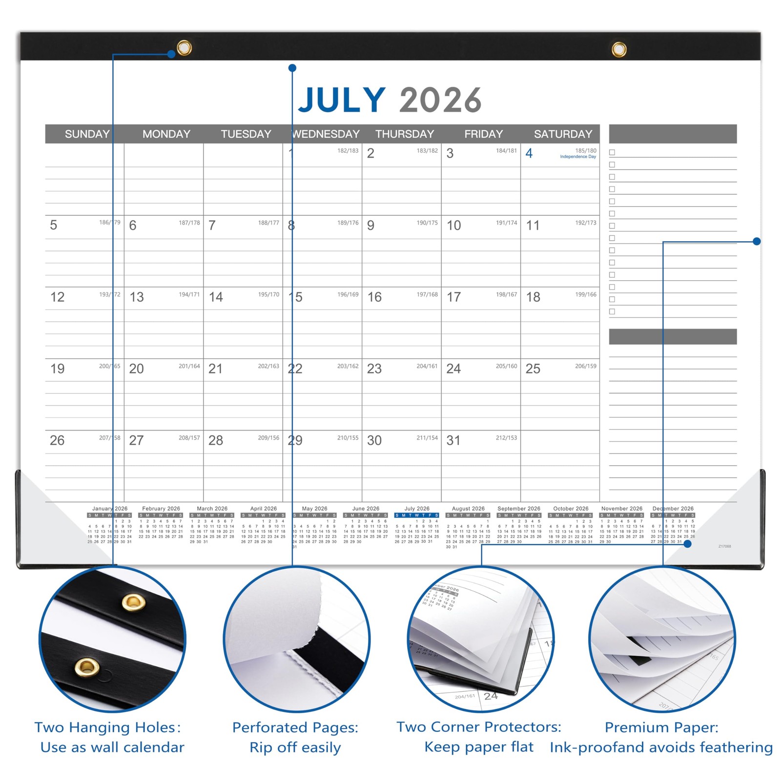 2026-2027 Desk Calendar – July 2026 – Dec 2027, 18 Months 17″ x 12″, black