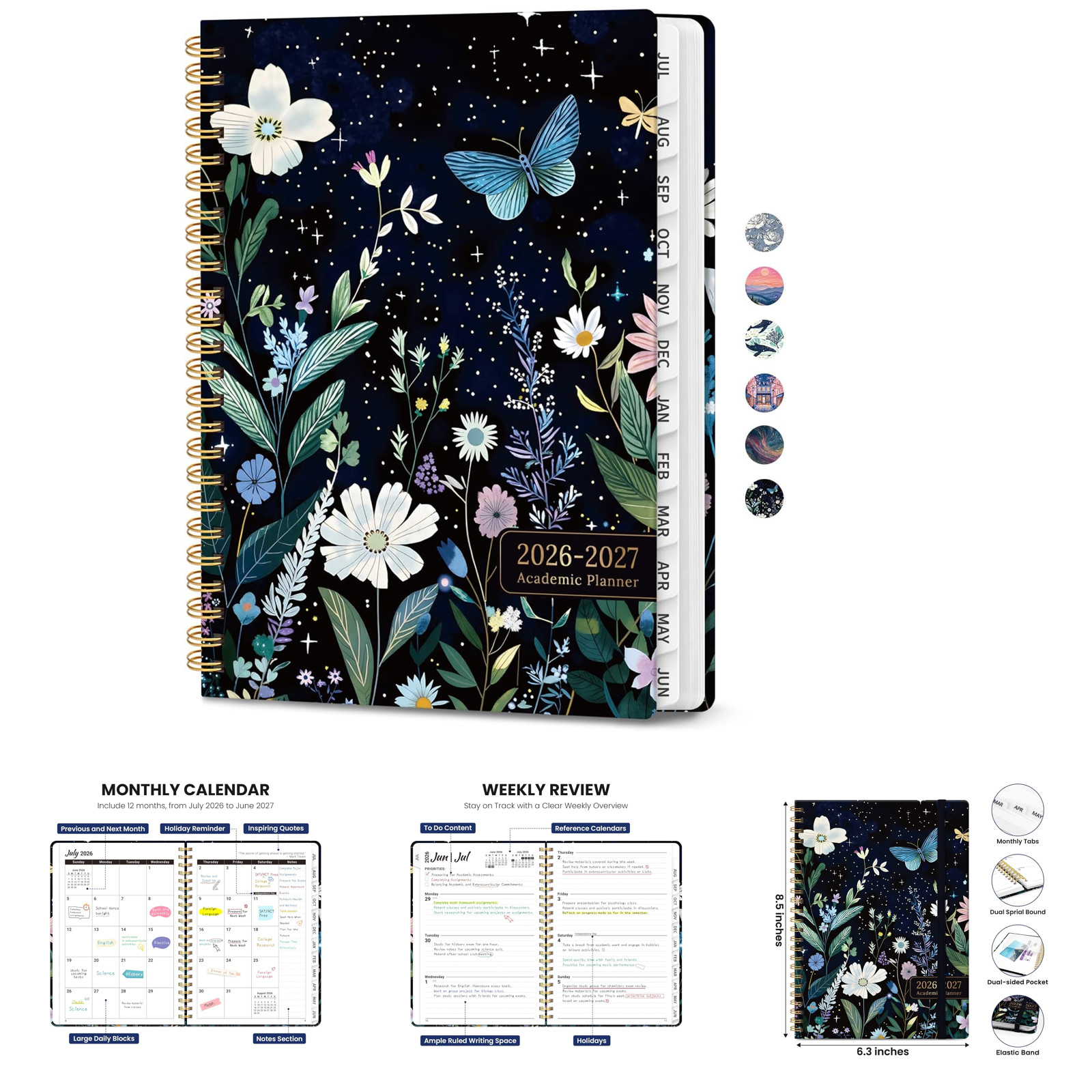 Planner 2026 2027, Hardcover Monthly Weekly Academic Teacher Student Calendar