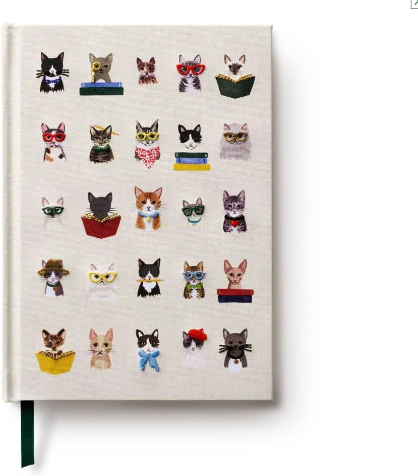 Studious Cats Embroidered Journal 240 Lined Pages, 8″ L X 5.75″ W, Cloth Cover w
