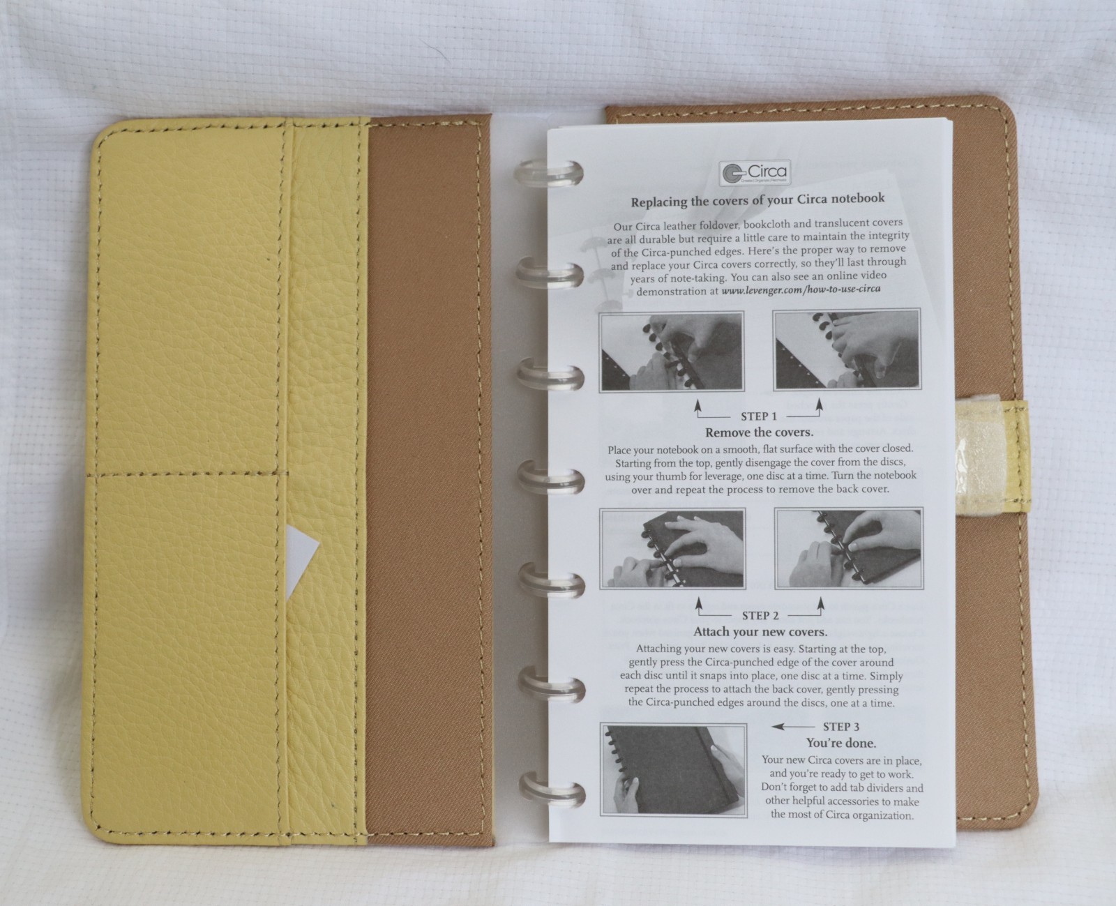 Levenger Circa Notebook Leather Pale Yellow Compact Size+ Paper Dust Jacket NEW