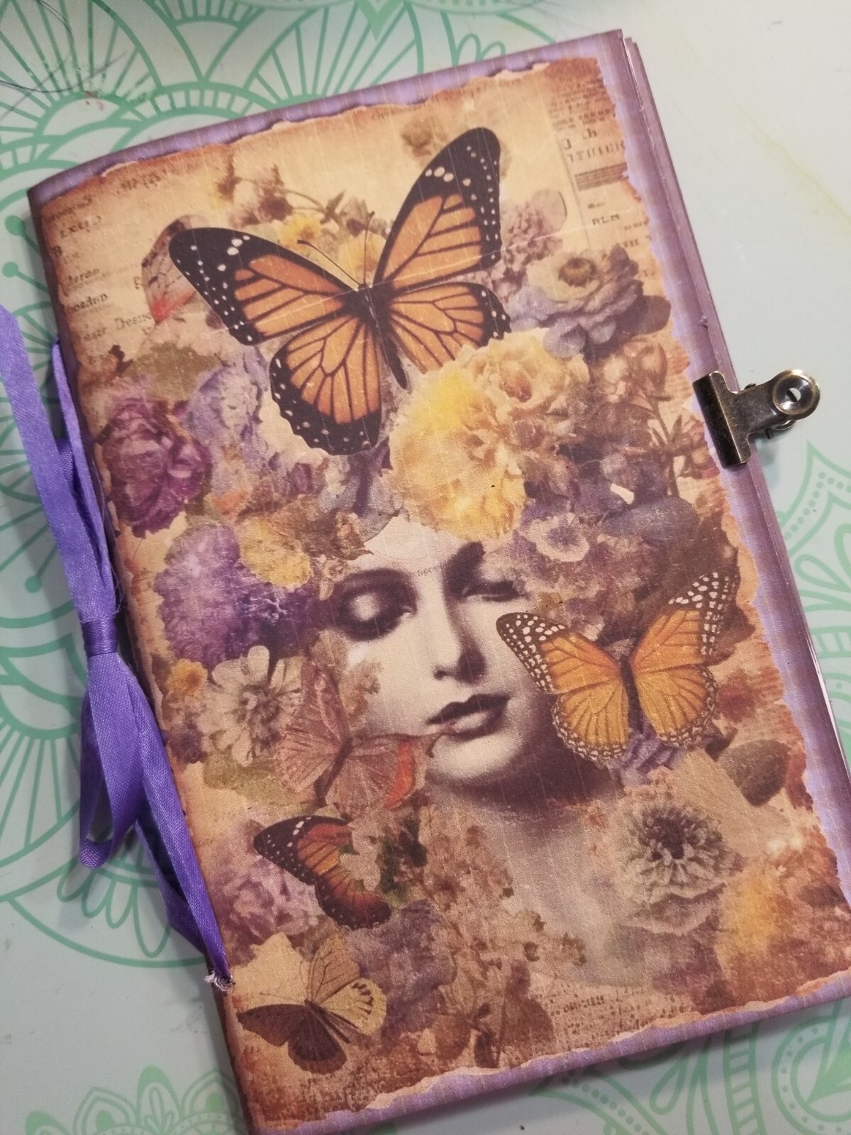 Junk Journal Booklet “LEMONS & LAVENDER” HANDMADE Pockets, Cards, Vtg. Clip