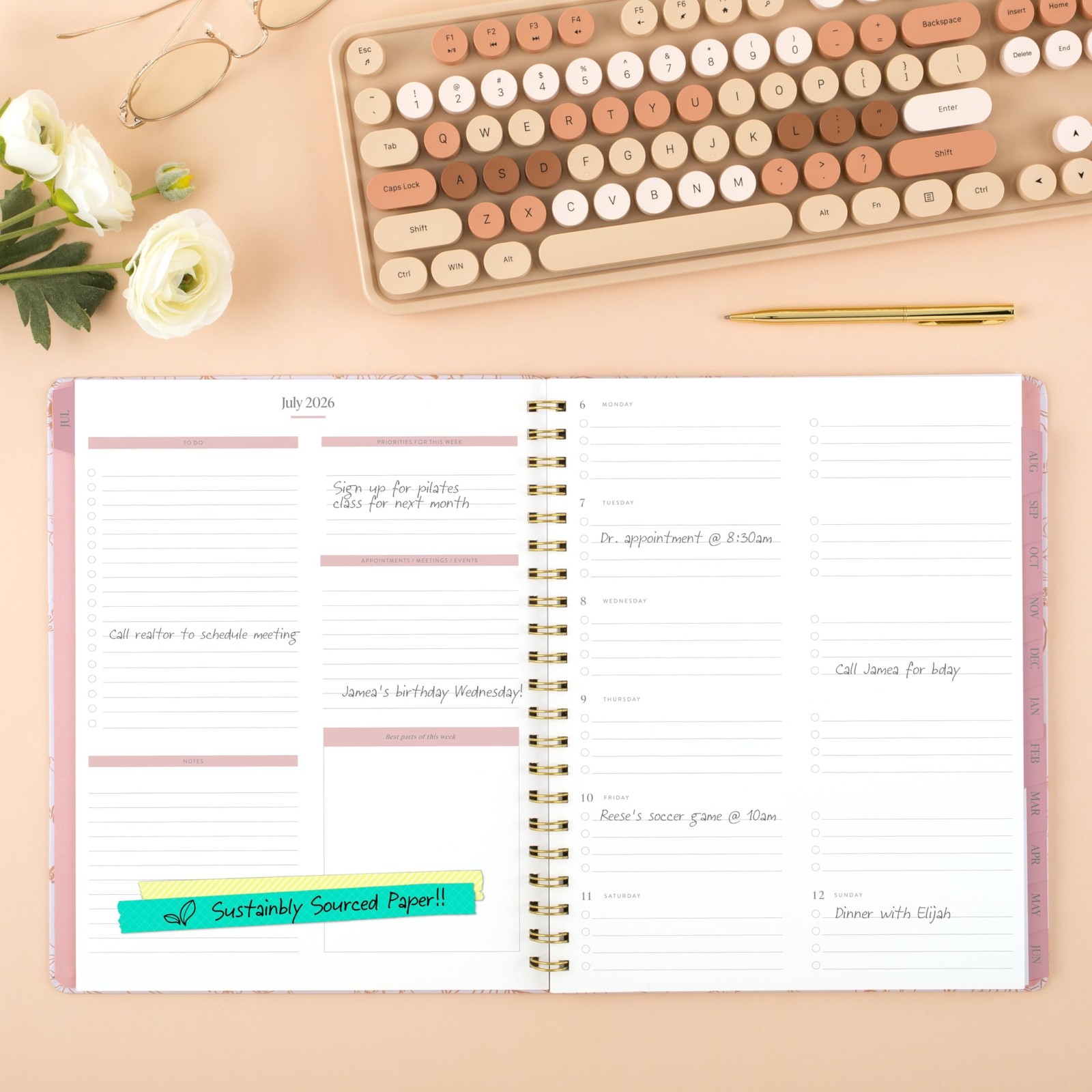 Cambridge Planner 2026-2027 Weekly & Monthly 8.5″W x 11″H, Sketched Floral
