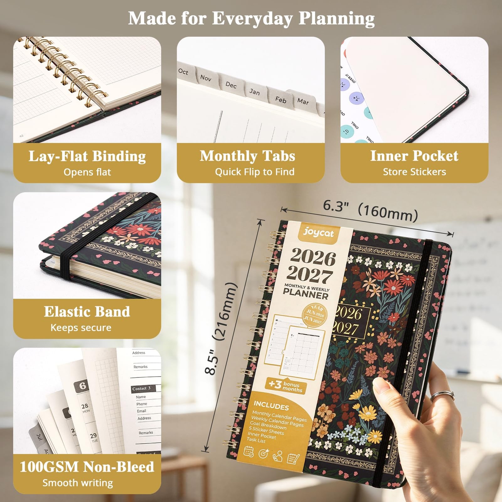 JoyCat Academic Planner 2026-2027, July 6.3 x 8.5 inches, Midnight Garden