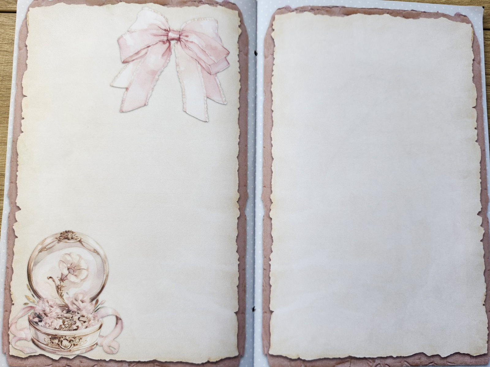 Junk Journal Blank Booklet “COQUETTE PRINCESS” Handnade Pink Bows Puppies LG