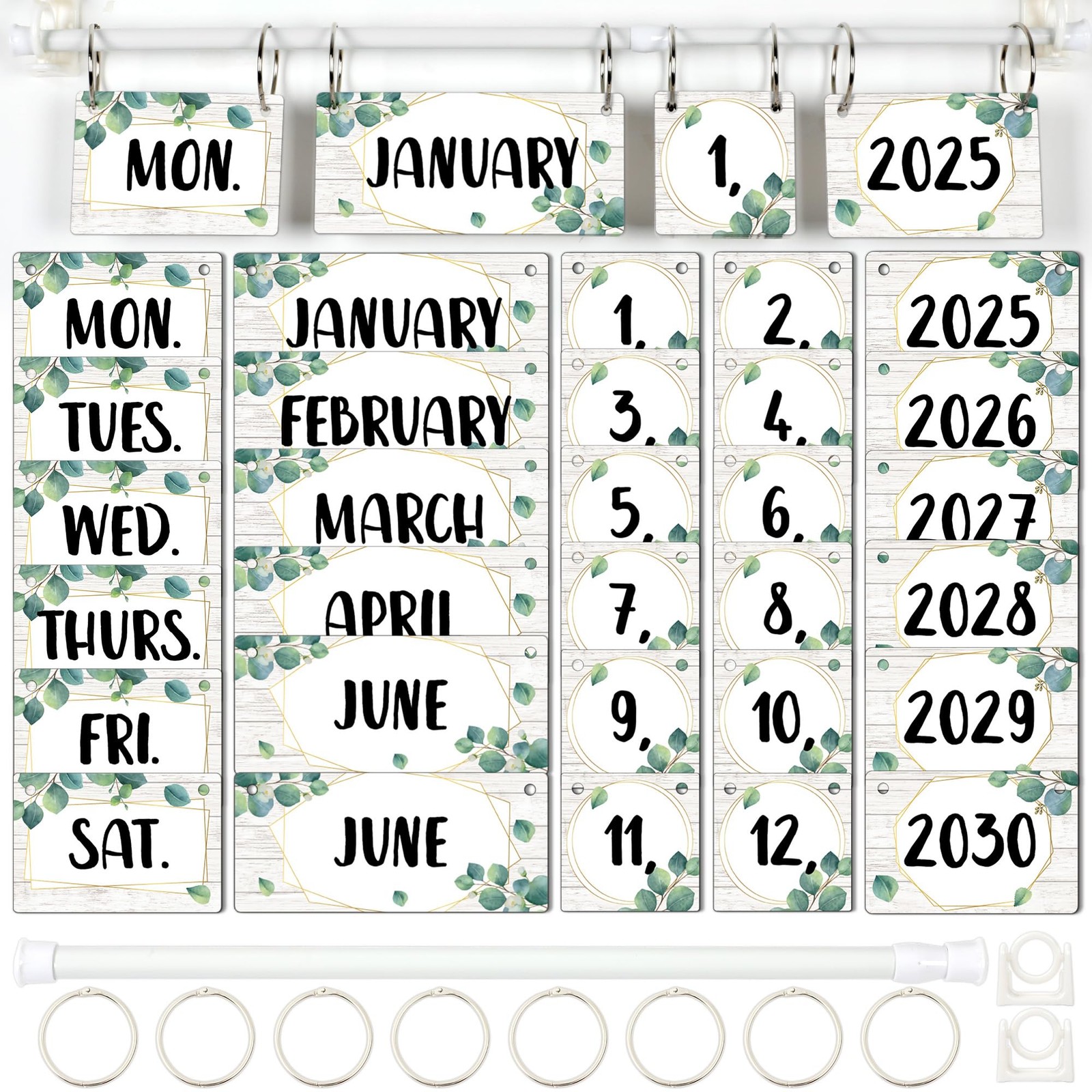 Eucalyptus Calendar Bulletin Board Set Greenery Flip Calendar 54 Date Cards