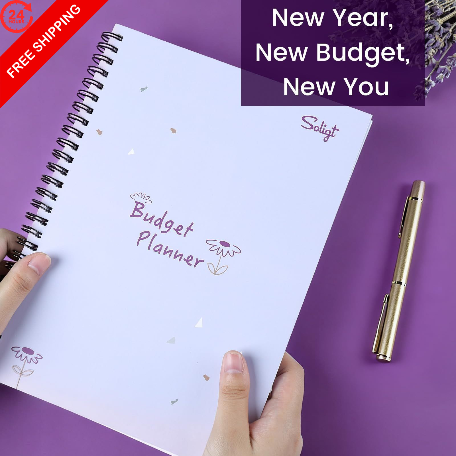 Monthly Budget Planner Book (Undated) with 12 9.25 x 6.81″, Purple Floral