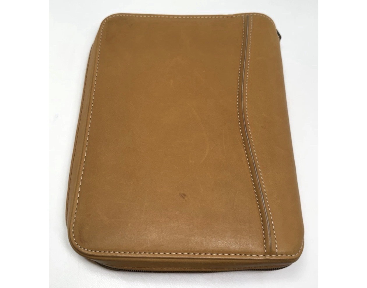NEW VTG 1996 Franklin Covey SpaceMaker Tan Tobacco Leather Zip Planner 10×7 MINT