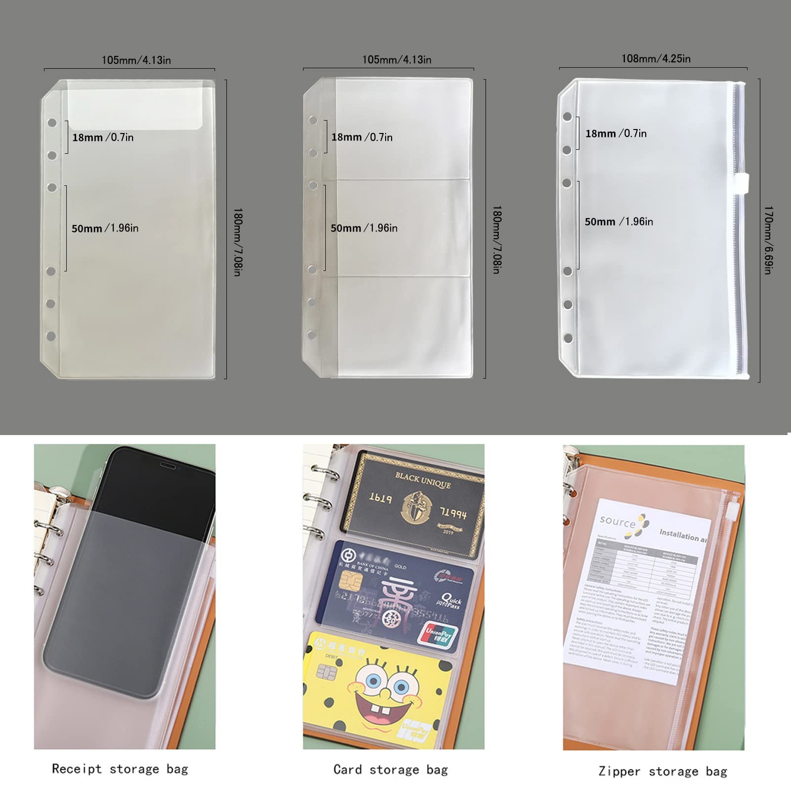 DY.2ten A6 6-Hole Binder Notebook Refills Set -(Gridded Paper A6, Clear