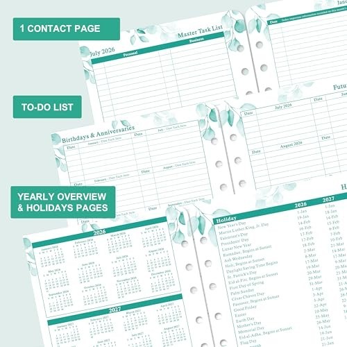 2026-2027 Daily Planner Refills – Two Pages Per Day, 5.5″x8.4″, Ring-Bound Organ