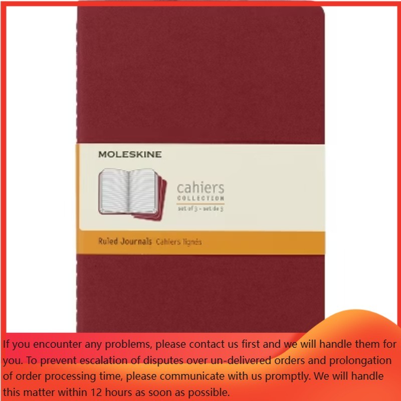 Moleskine Cahier Ruled Journals Large 5″x8.25″ 3‑Pack Cranberry Red