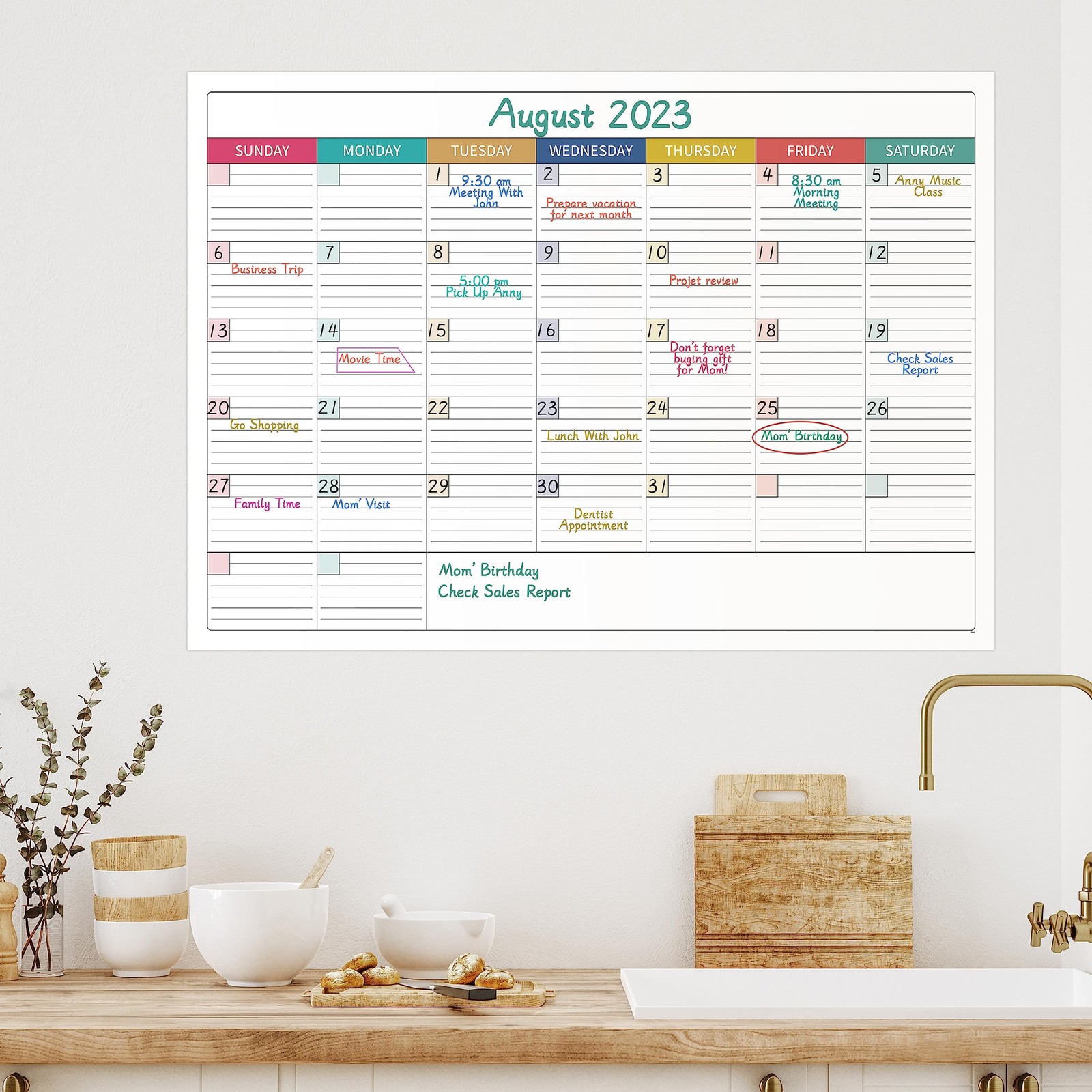 Large Dry Erase Calendar for Wall – Undated Calendar, MULTICOLORED2