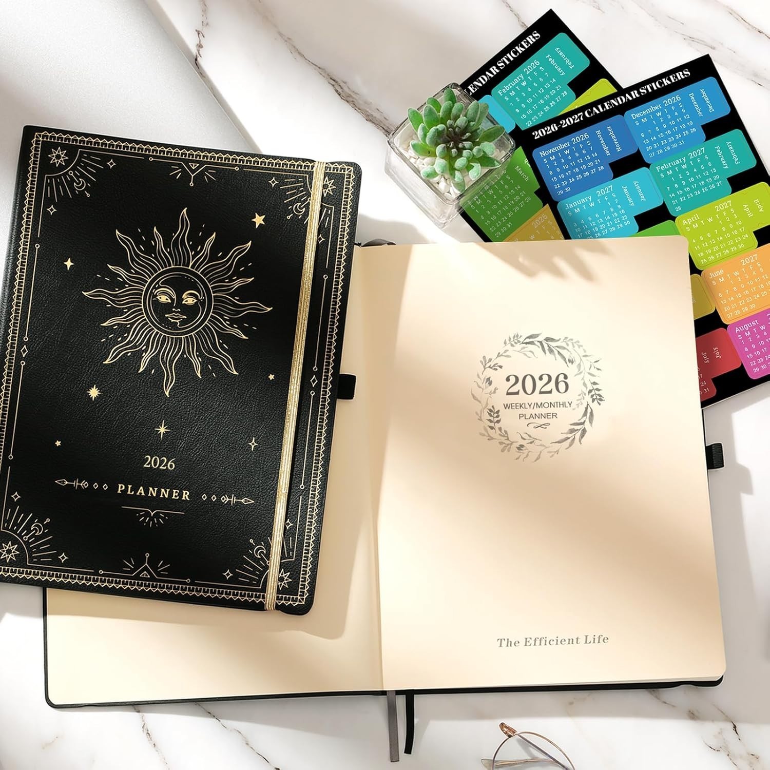 2026 Planner – Large Leather Cover, Weekly Monthly, Jan-Dec