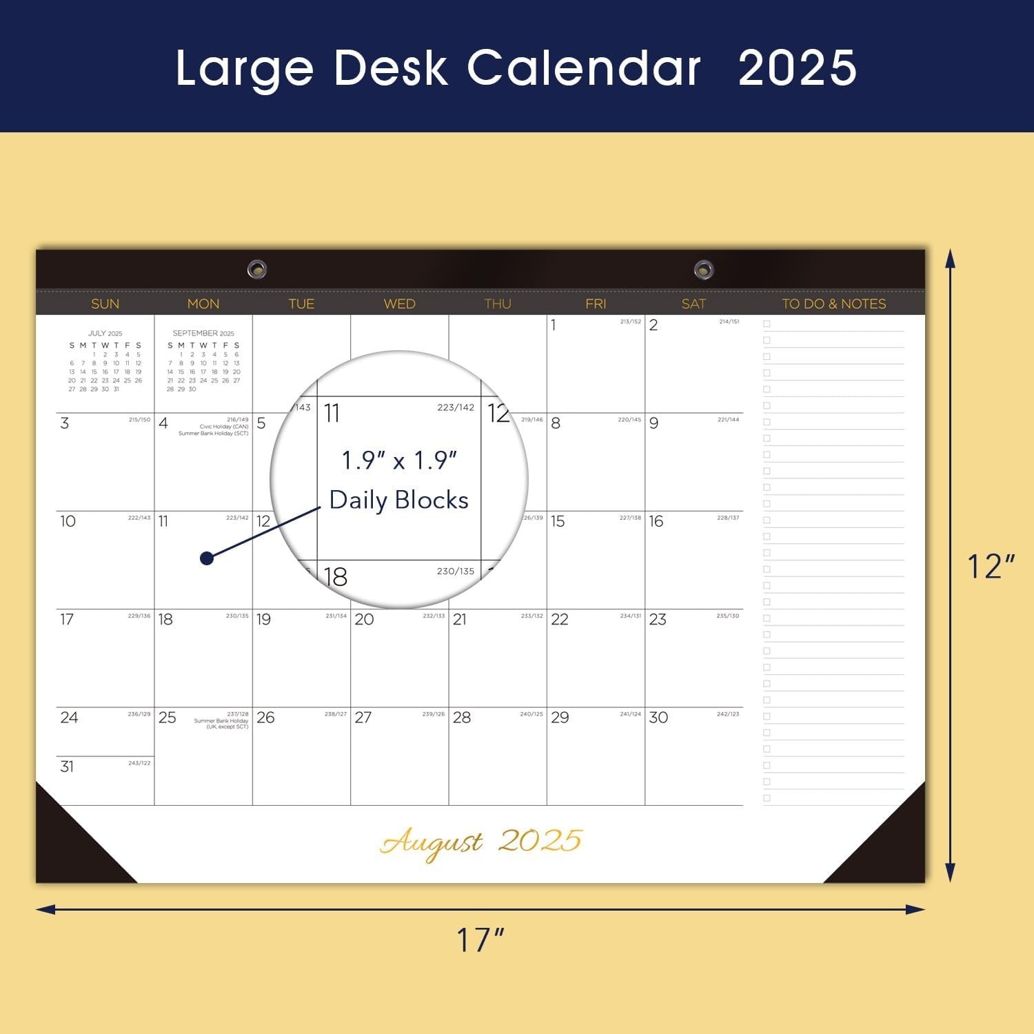 2025-2026 17″ x 12″ Monthly Desk Pad Calendar, White/Black