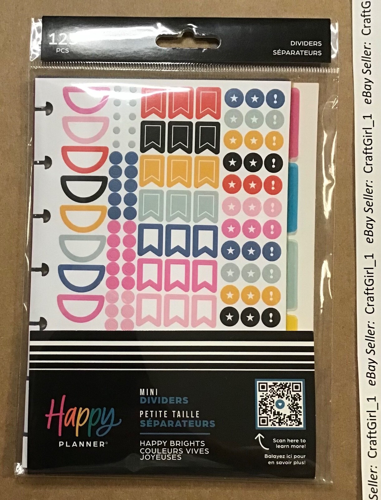 NEW! Happy Planner “HAPPY BRIGHTS” mini Plastic Dividers – 5 Pack with stickers