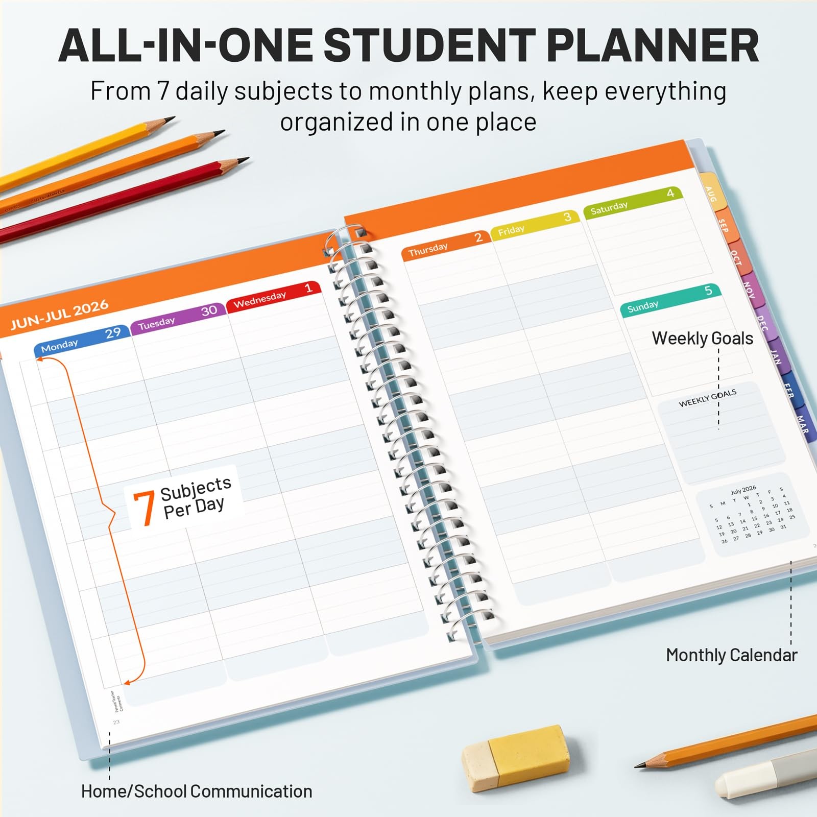 Student Planner 2026-2027, SUNEE Middle or High School A5 6.5″×8.3″, Blue