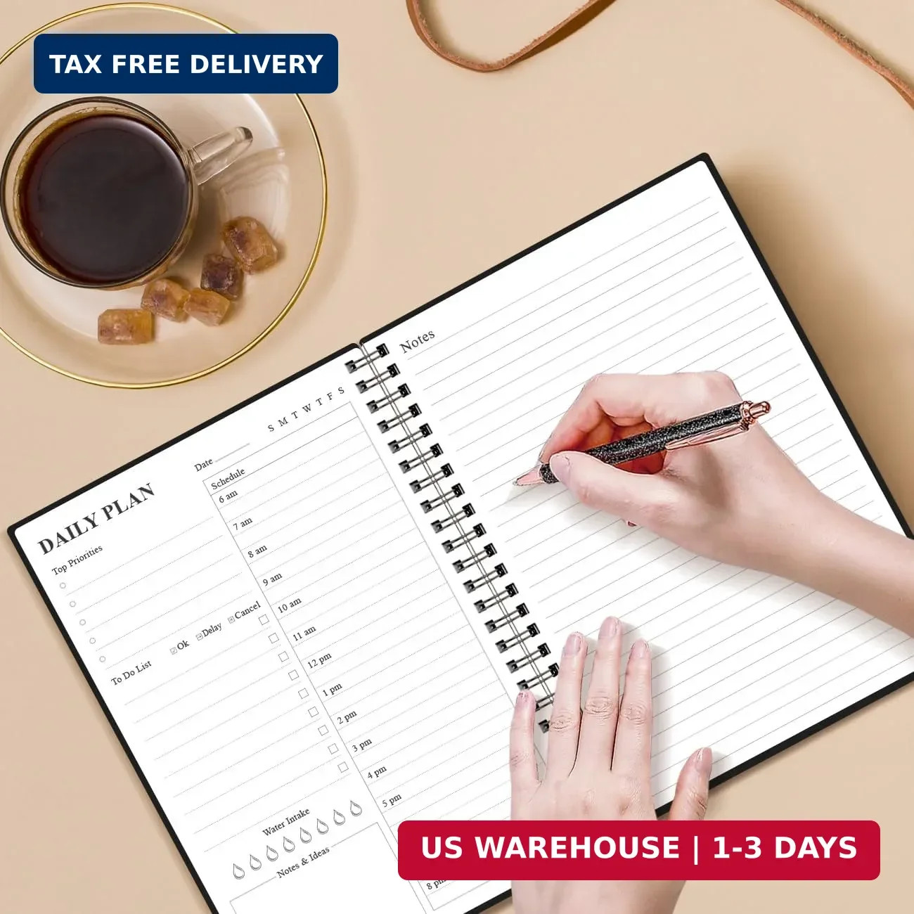 Daily Planner Undated – A5 To Do List Notebook Hourly Schedules, Spiral Appointm