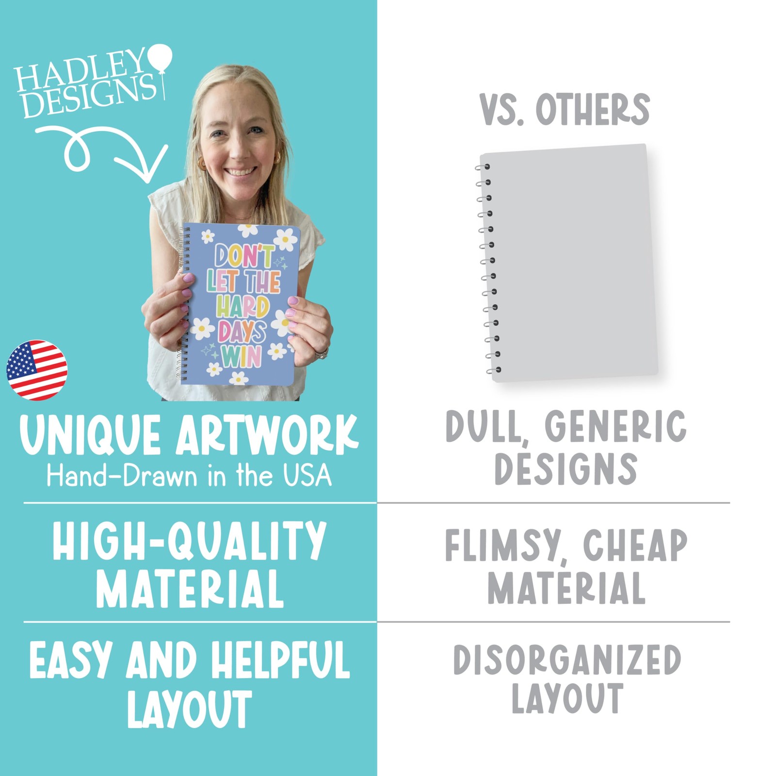 Undated Planner Weekly and Monthly – Spiral 6 x 8 inches, Doodle Blue