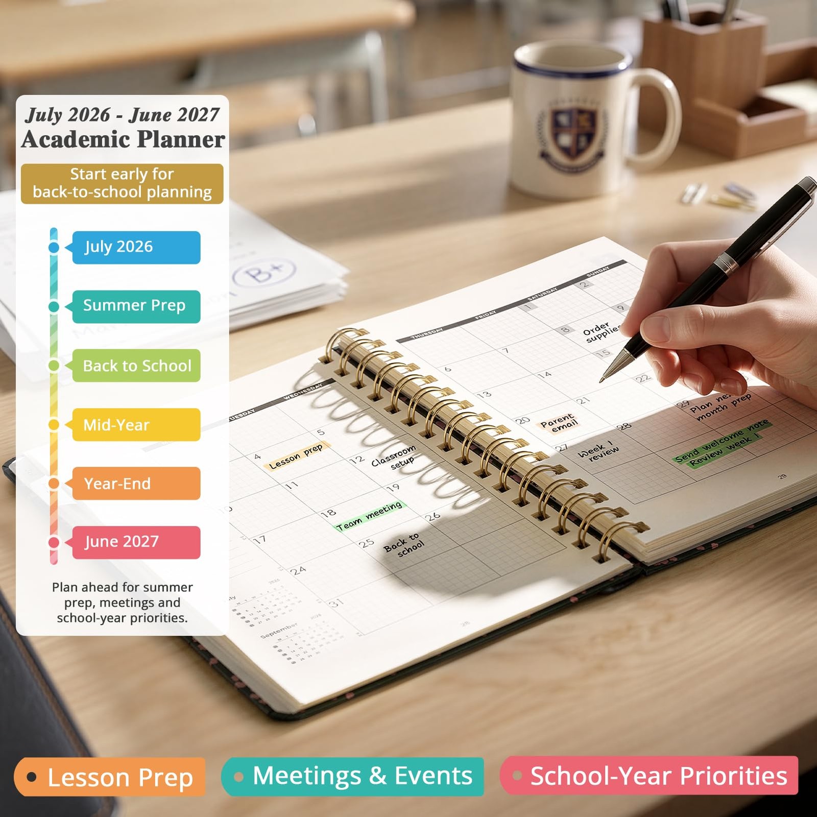 JoyCat Academic Planner 2026-2027, July 6.3 x 8.5 inches, Midnight Garden