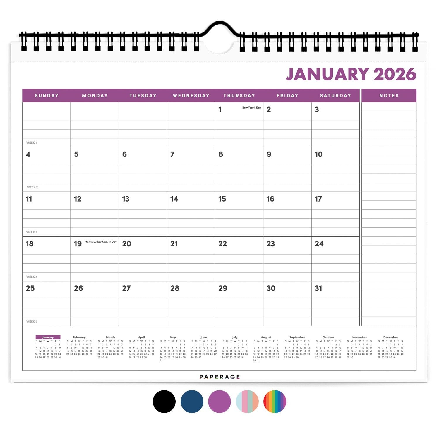 PAPERAGE 2026 Calendar, 12 Months (January 2026 – Small 2026, Raspberry